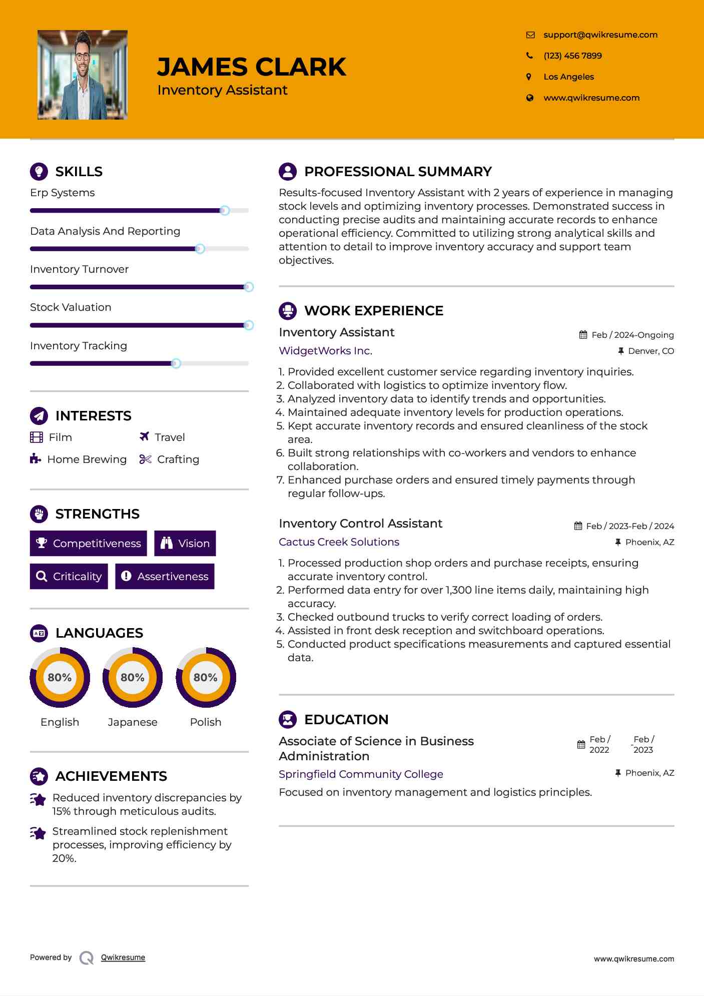 Inventory Assistant Resume Sample