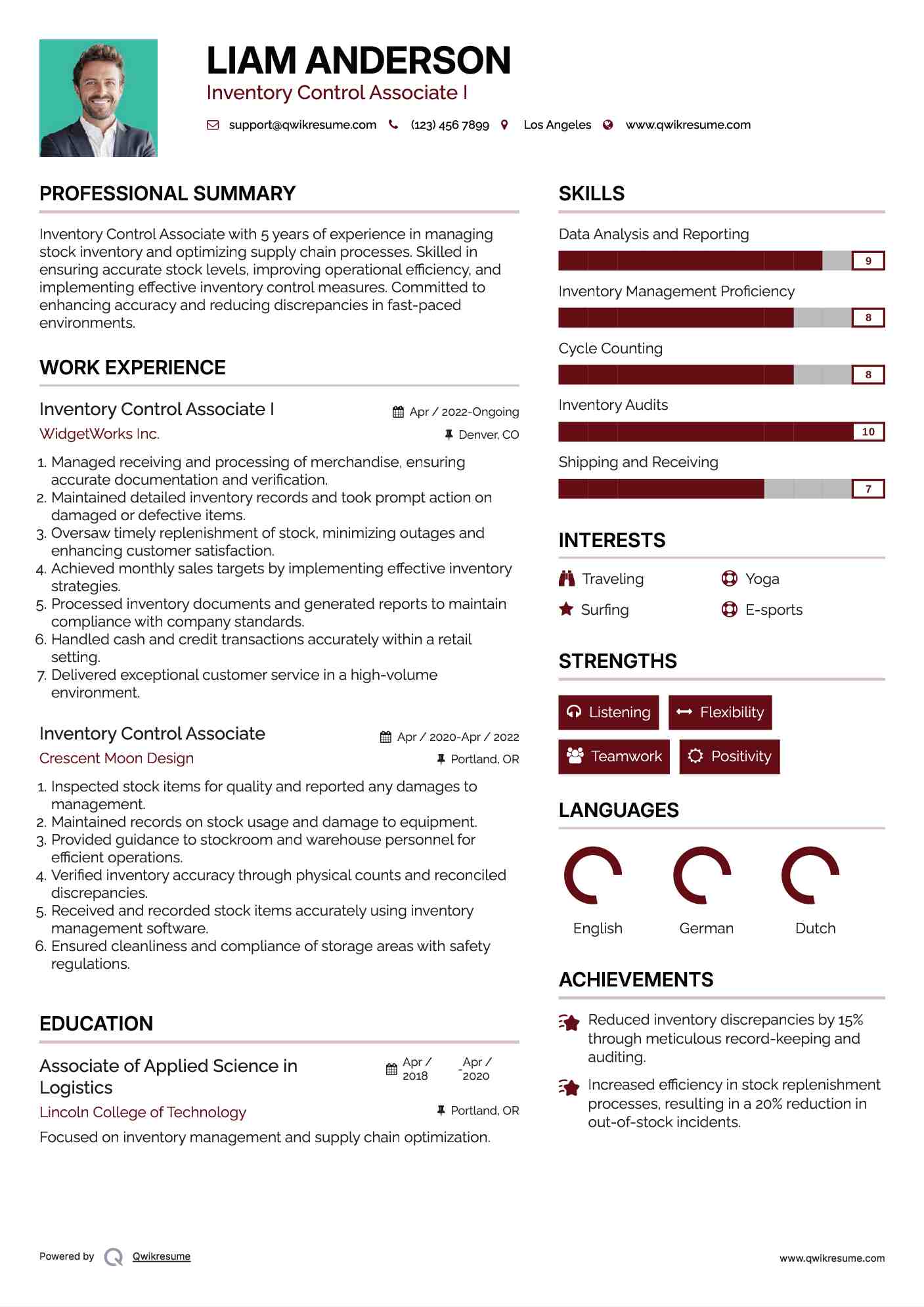 Inventory Control Associate I Resume Template