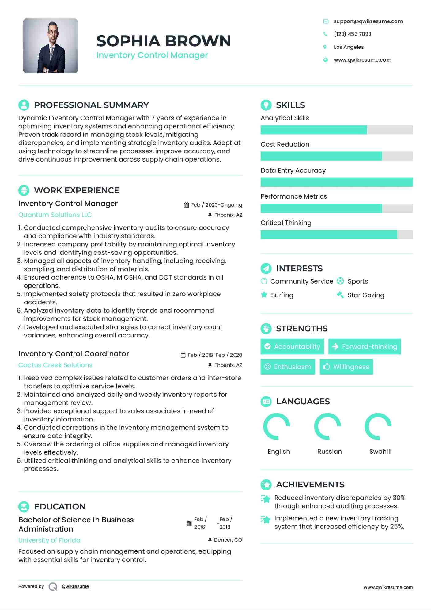 inventory control coordinator resume samples qwikresume compliance auditor resume