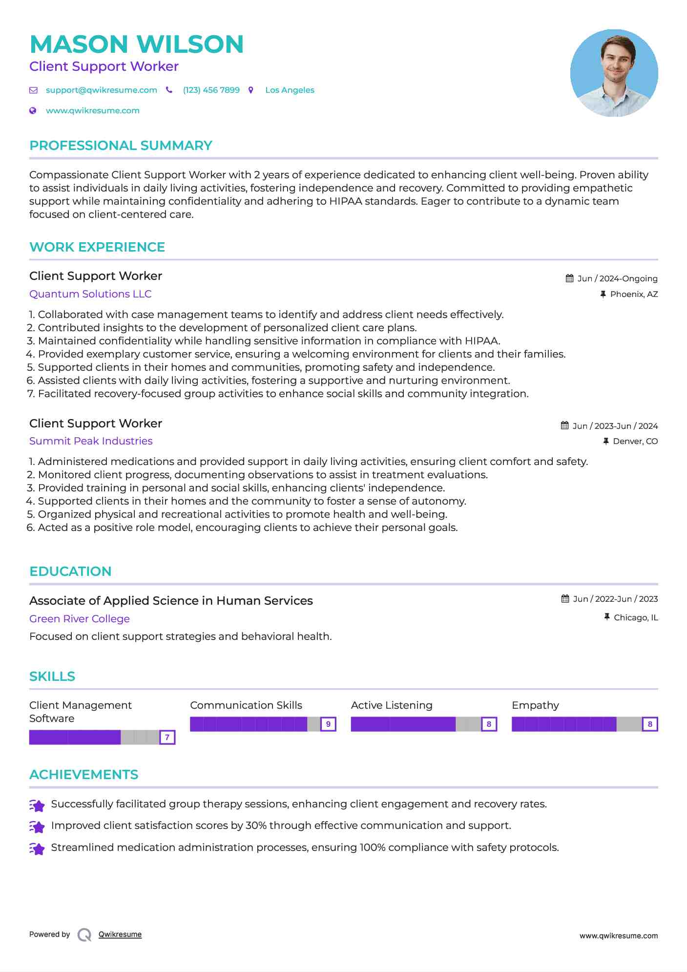 Client Support Worker Resume Sample
