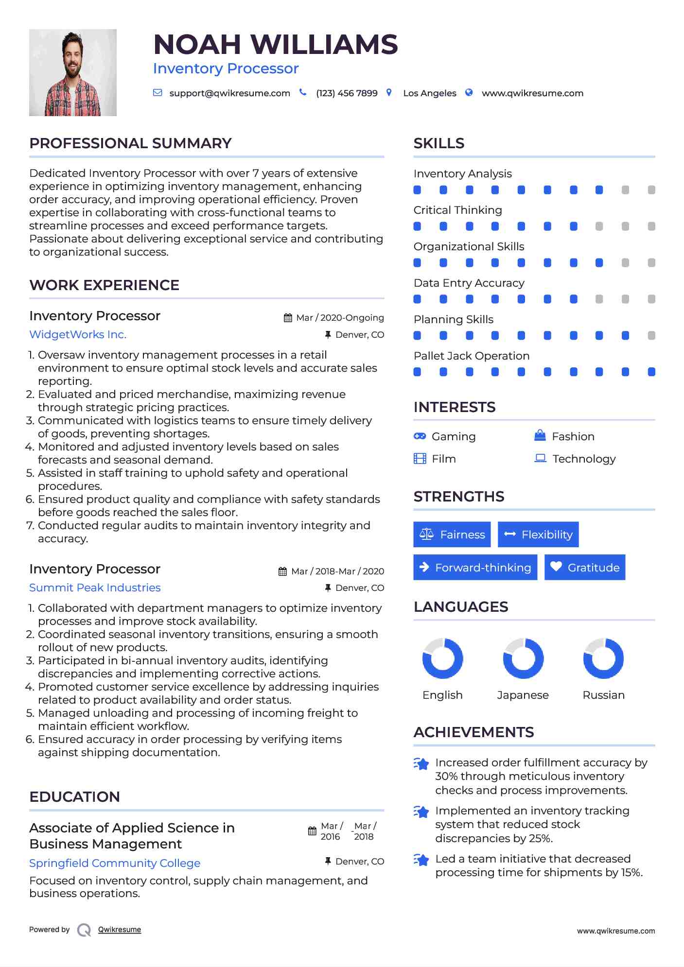 Inventory Processor Resume Format
