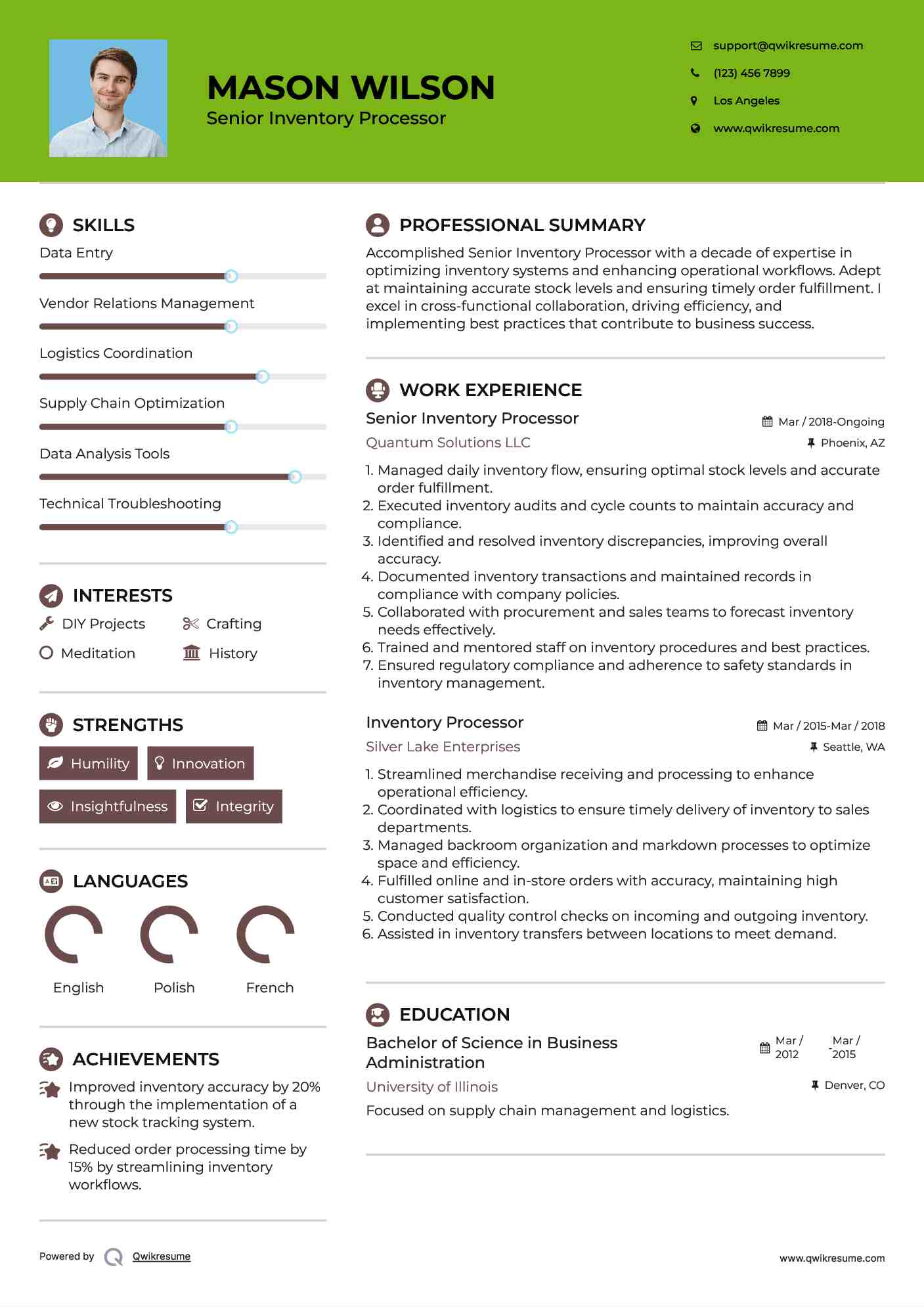 Senior Inventory Processor Resume Model