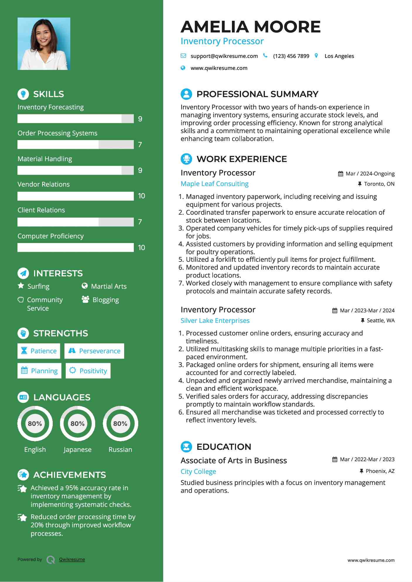 Inventory Processor Resume Model