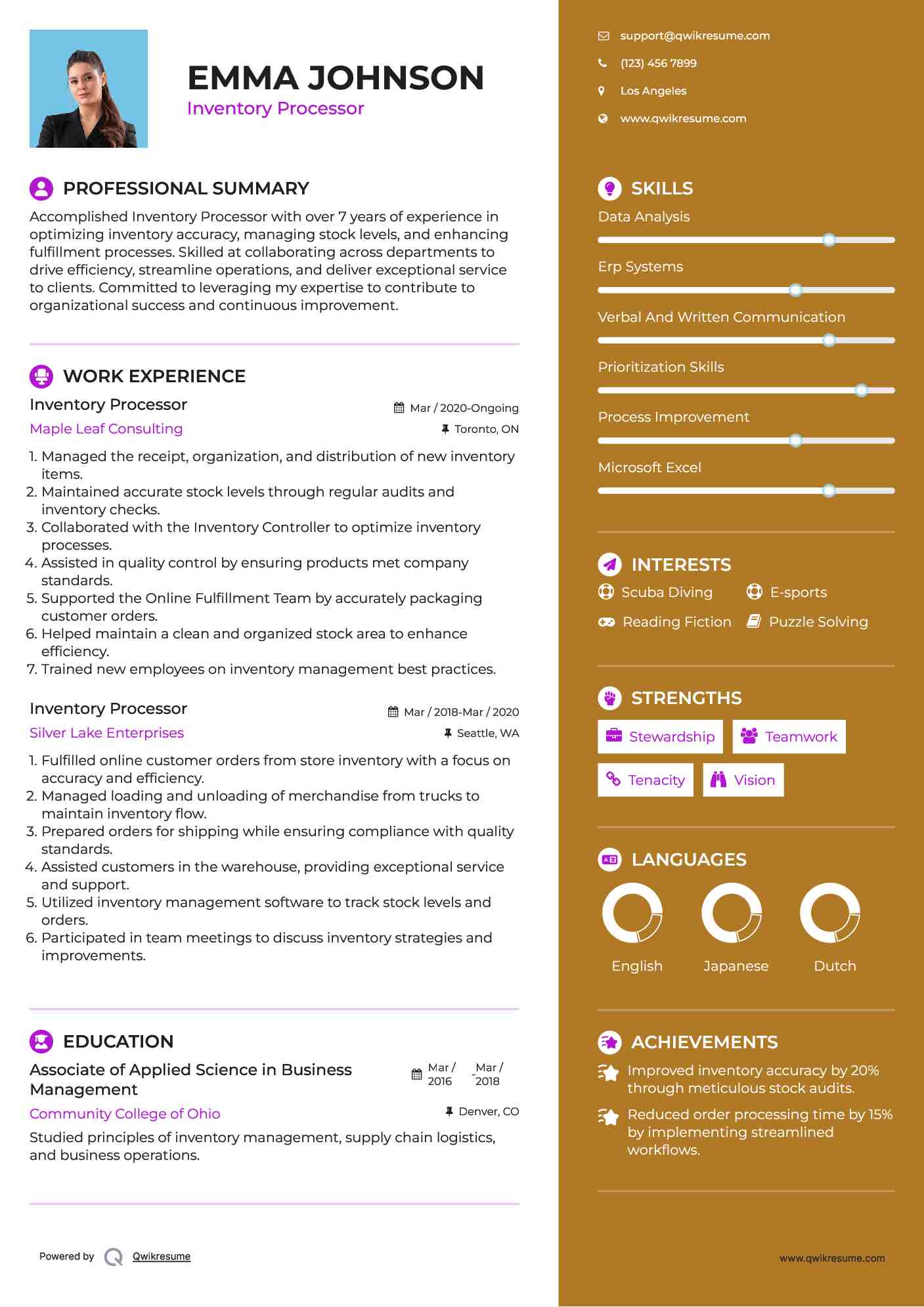 Inventory Processor Resume Format