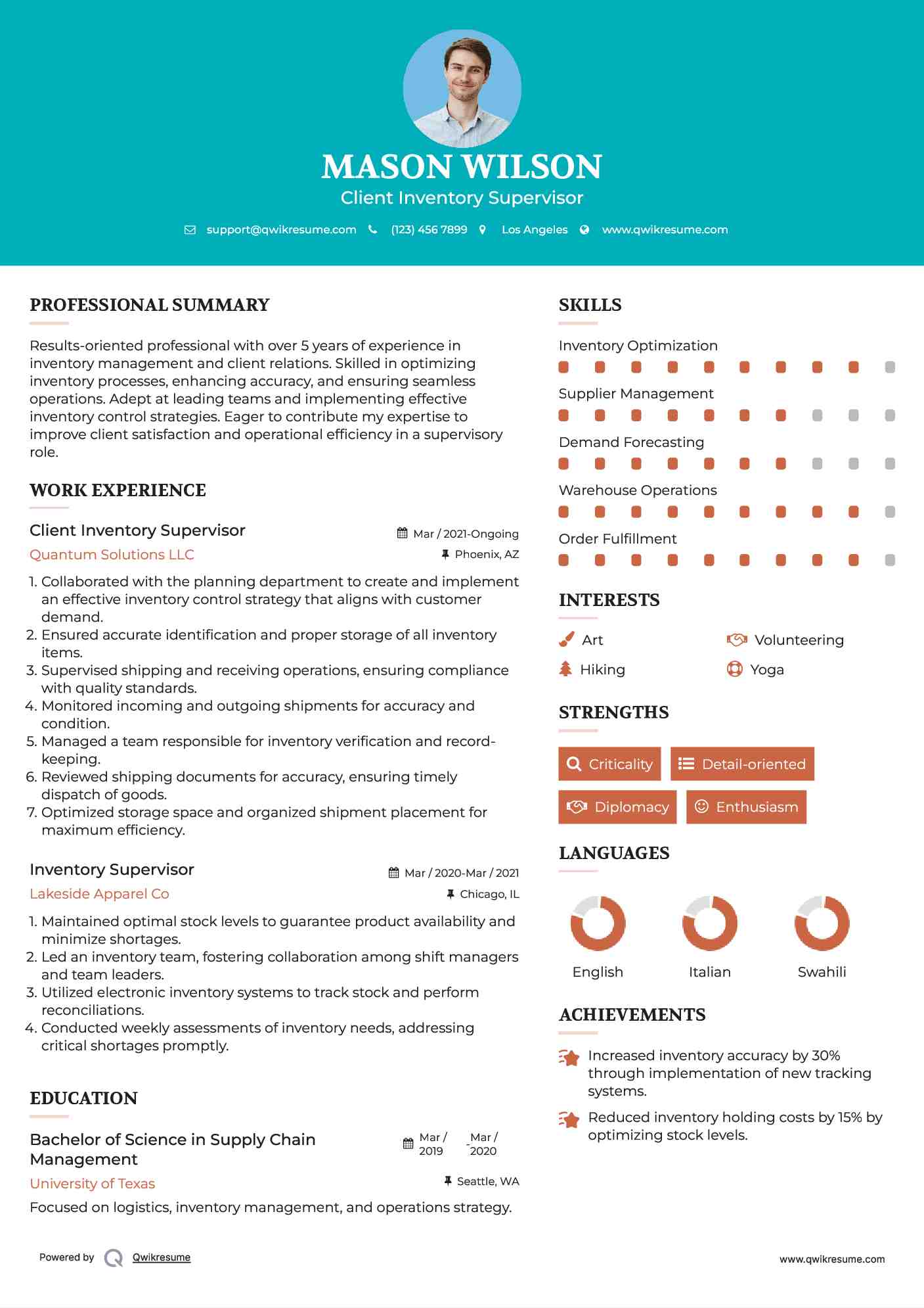 Client Inventory Supervisor Resume Template