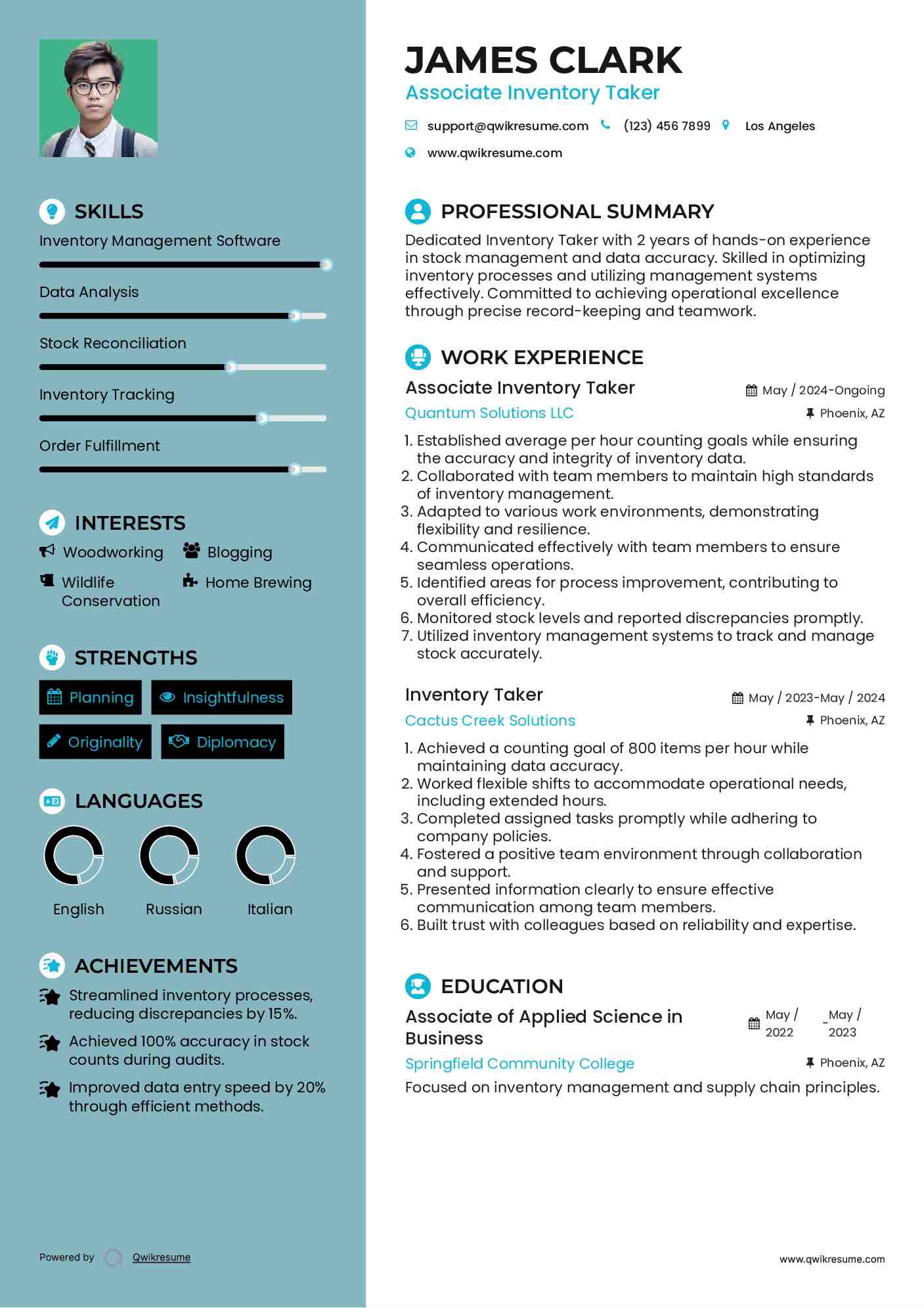 Associate Inventory Taker Resume Format