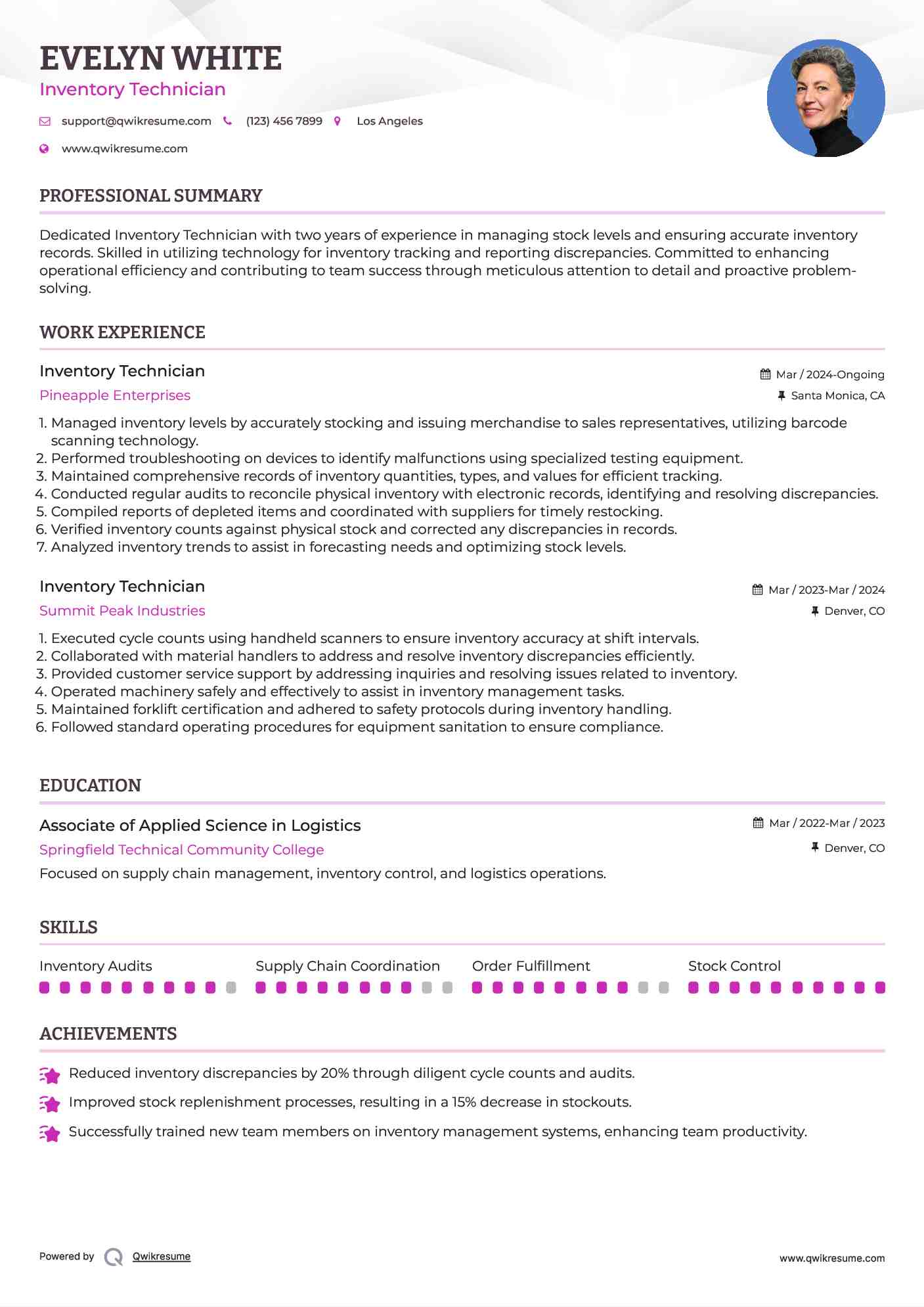 Inventory Technician Resume Template