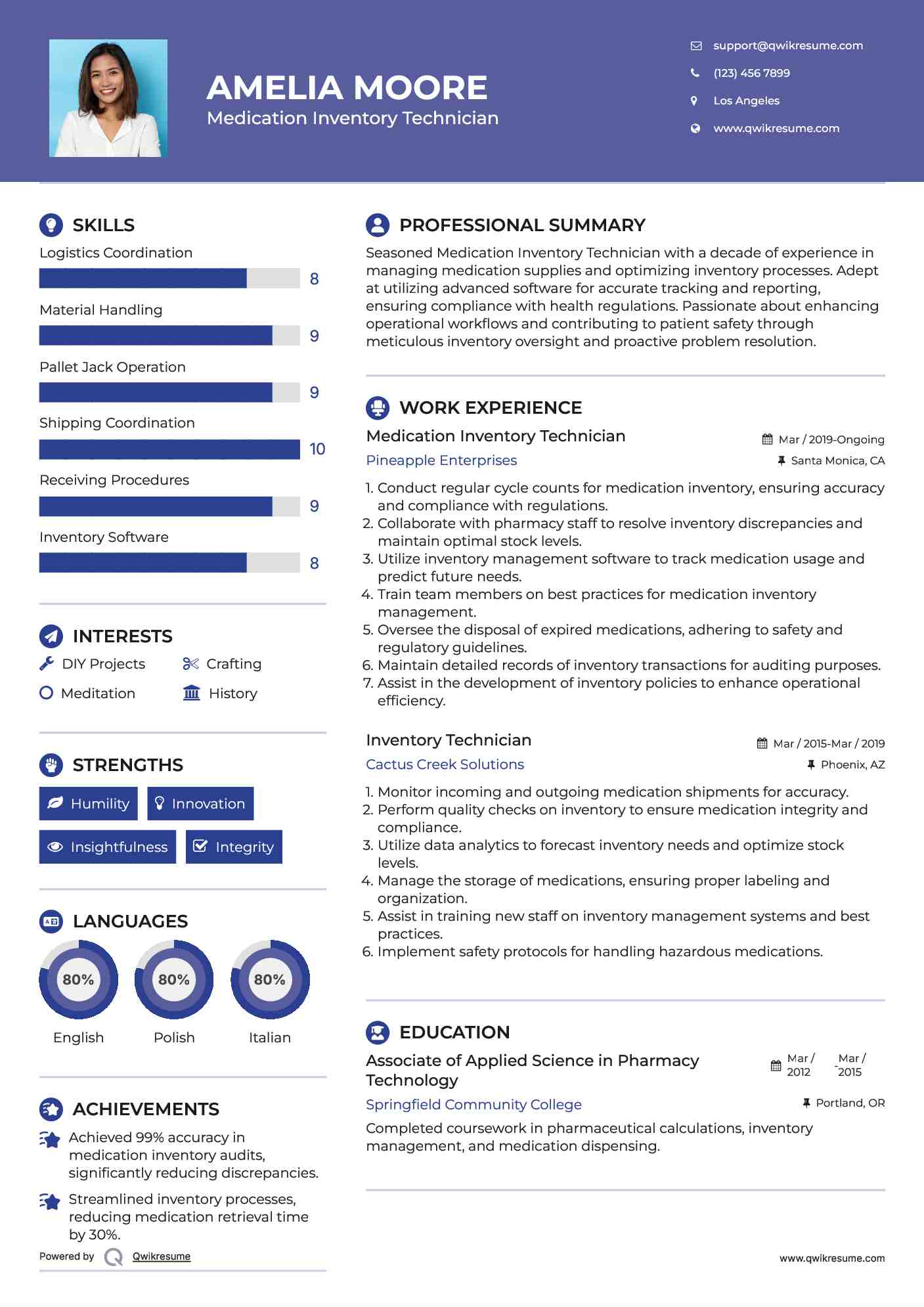 Medication Inventory Technician Resume Model