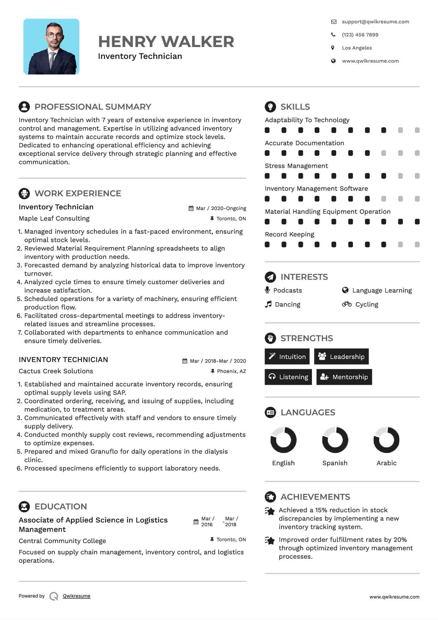 Inventory Technician Resume Model