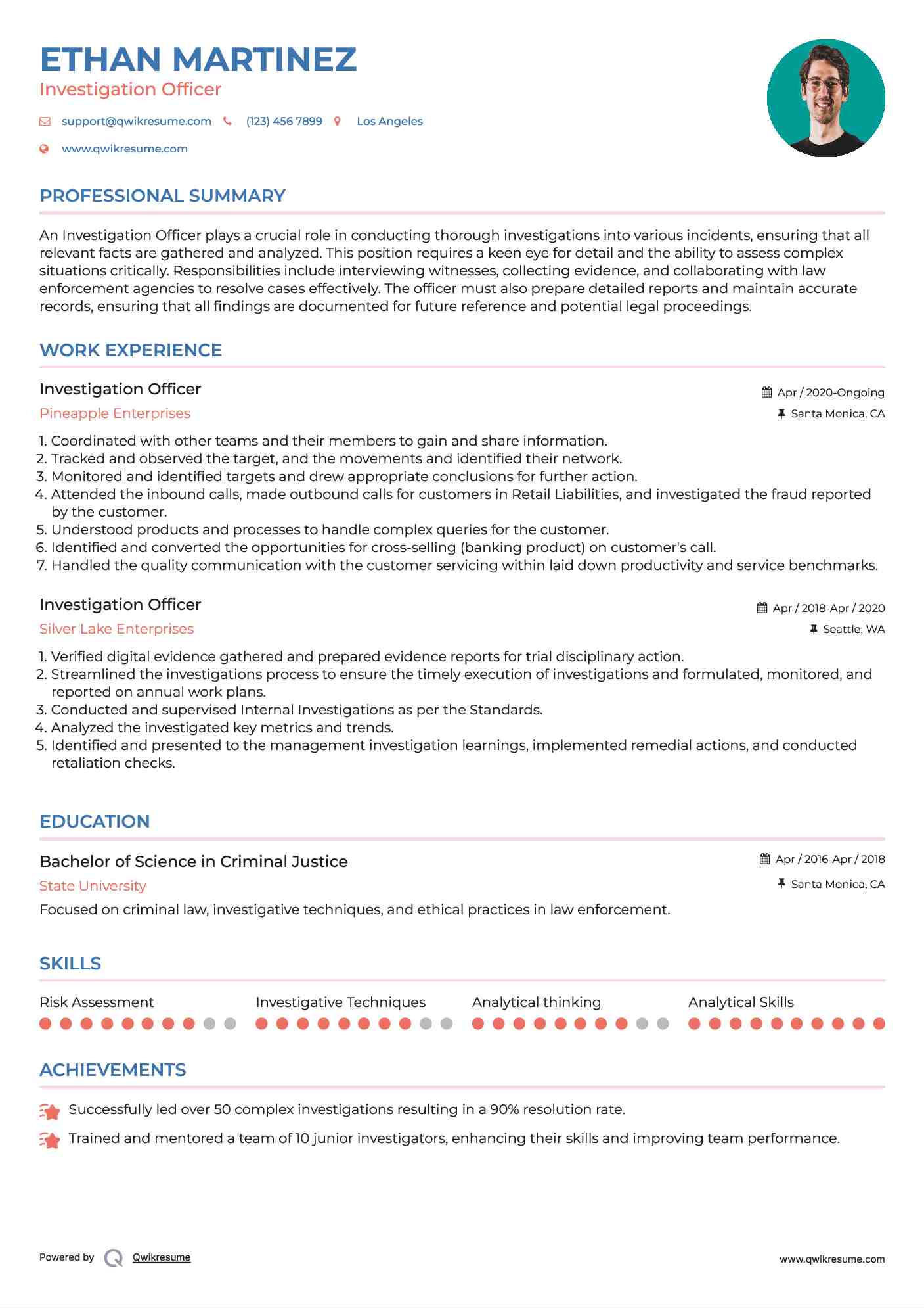 Investigation Officer Resume Example