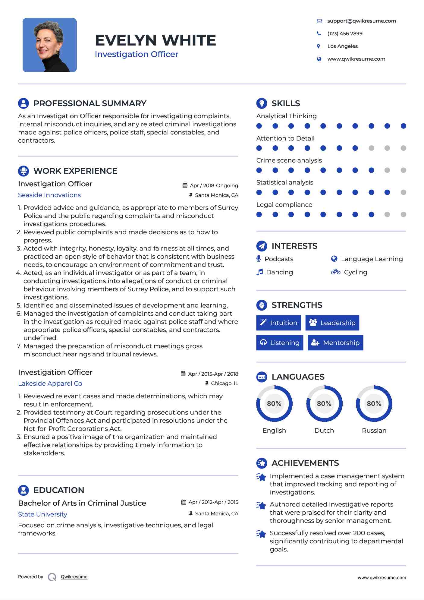 Investigation Officer Resume Model