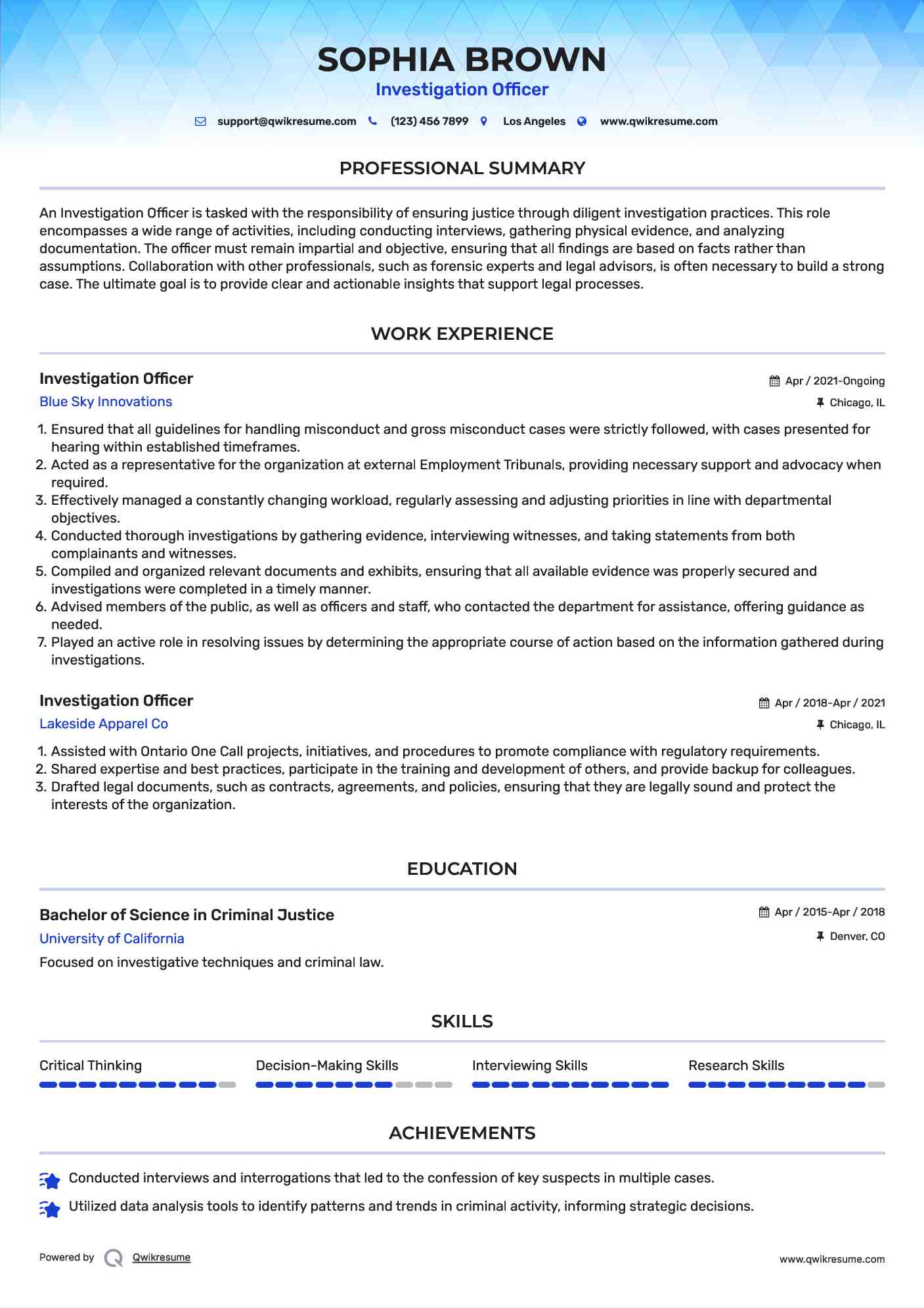  Investigation Officer Resume Template