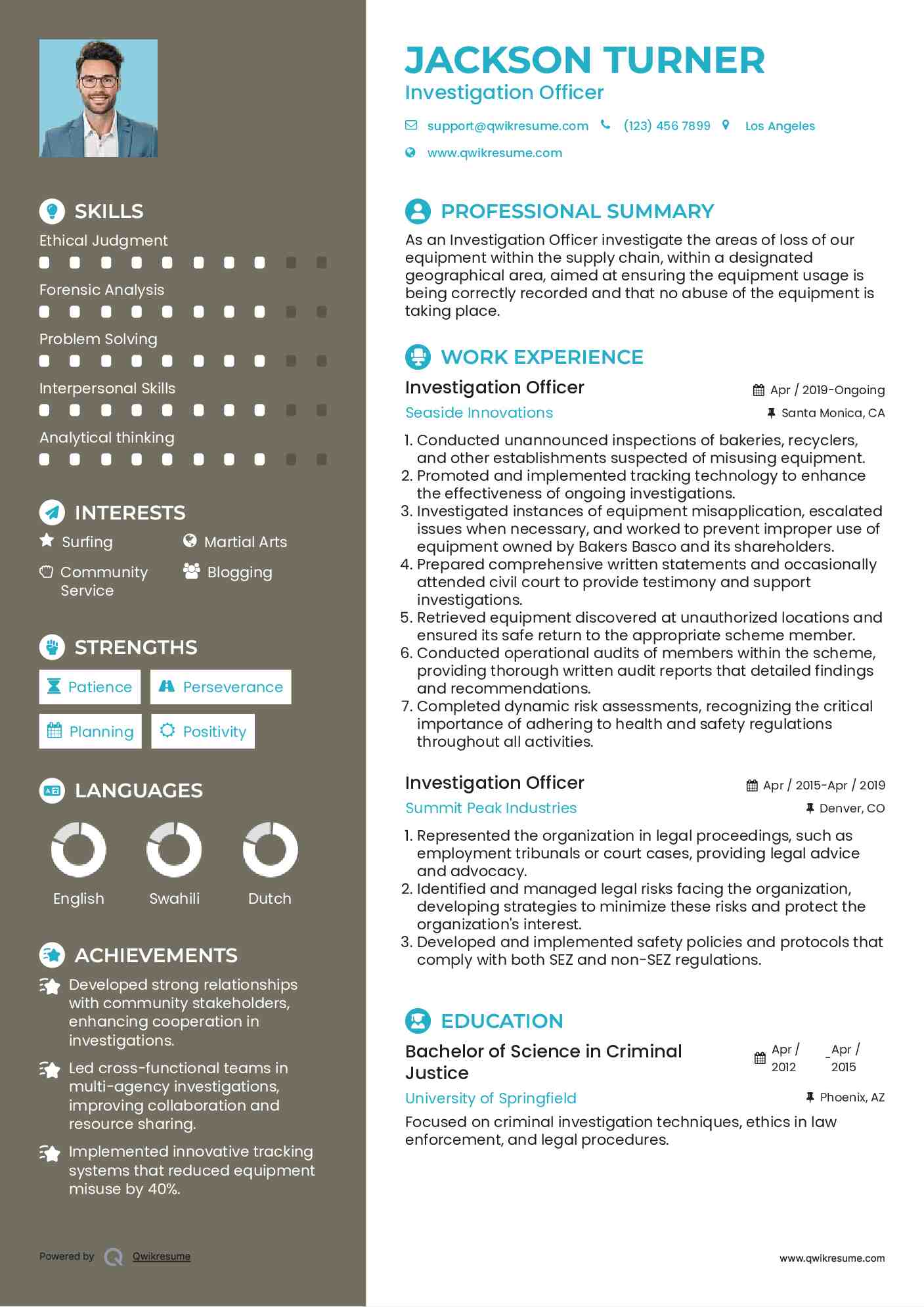  Investigation Officer Resume Model