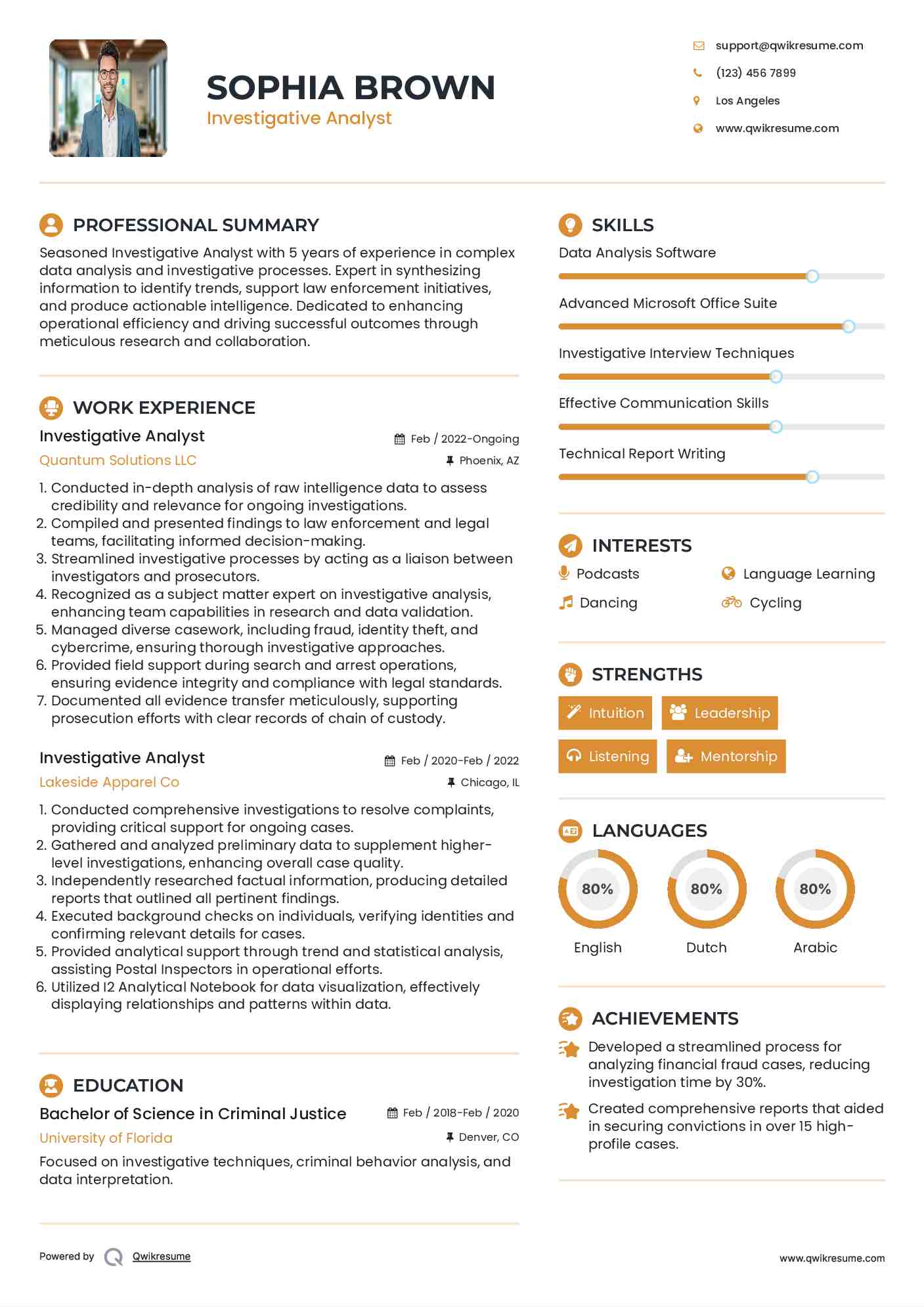 Investigative Analyst Resume Template