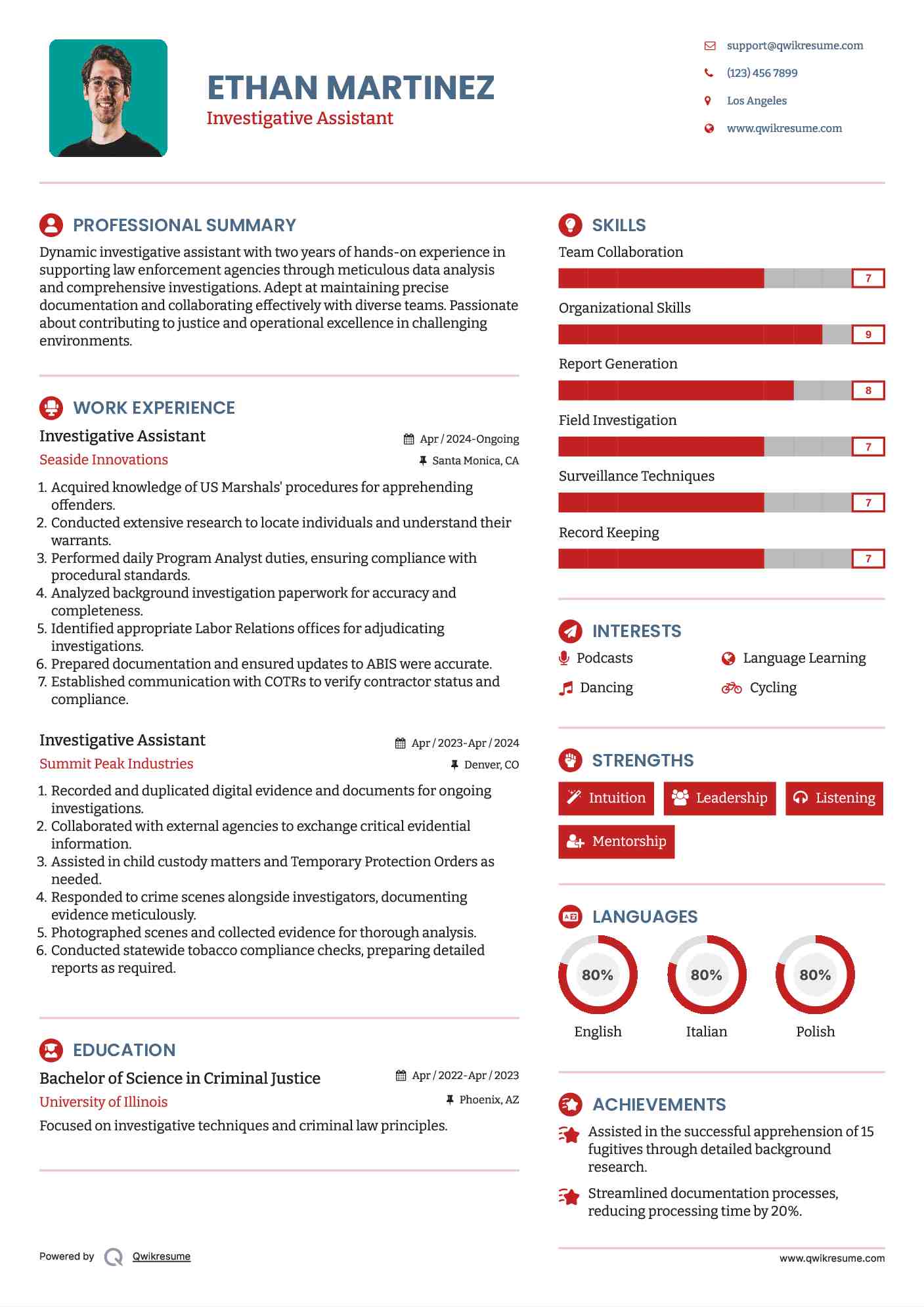 Investigative Assistant Resume Model
