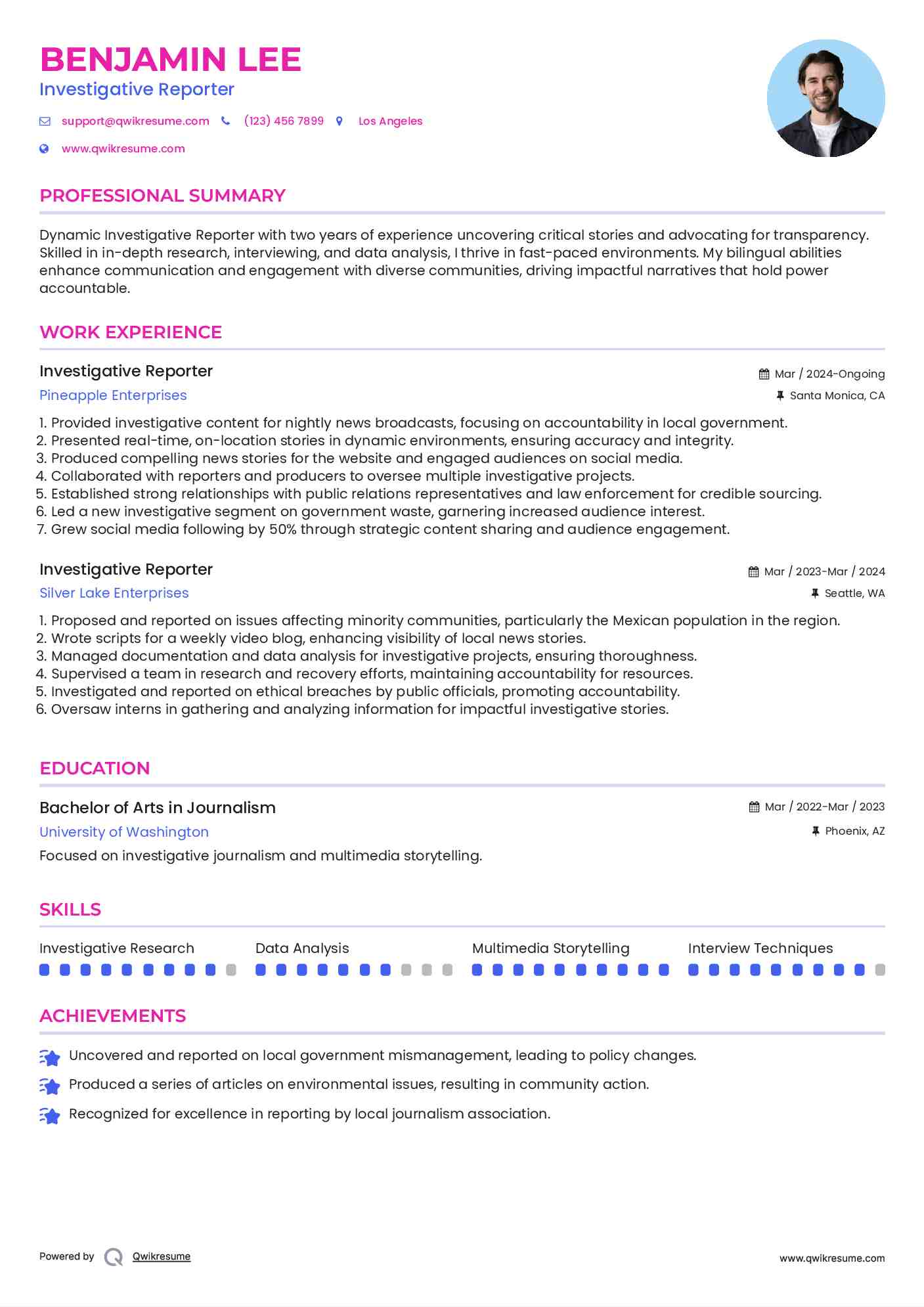 Investigative Reporter Resume Template