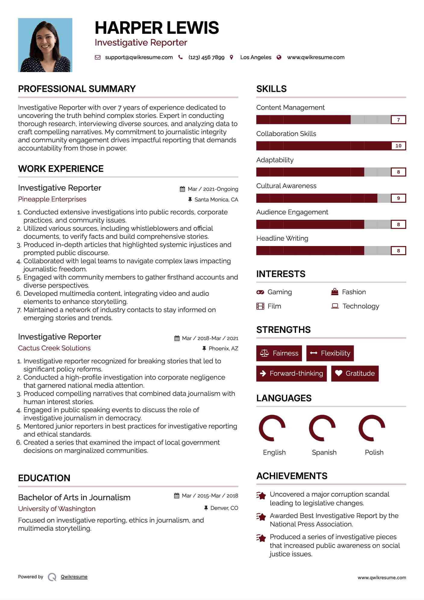 Investigative Reporter Resume Format
