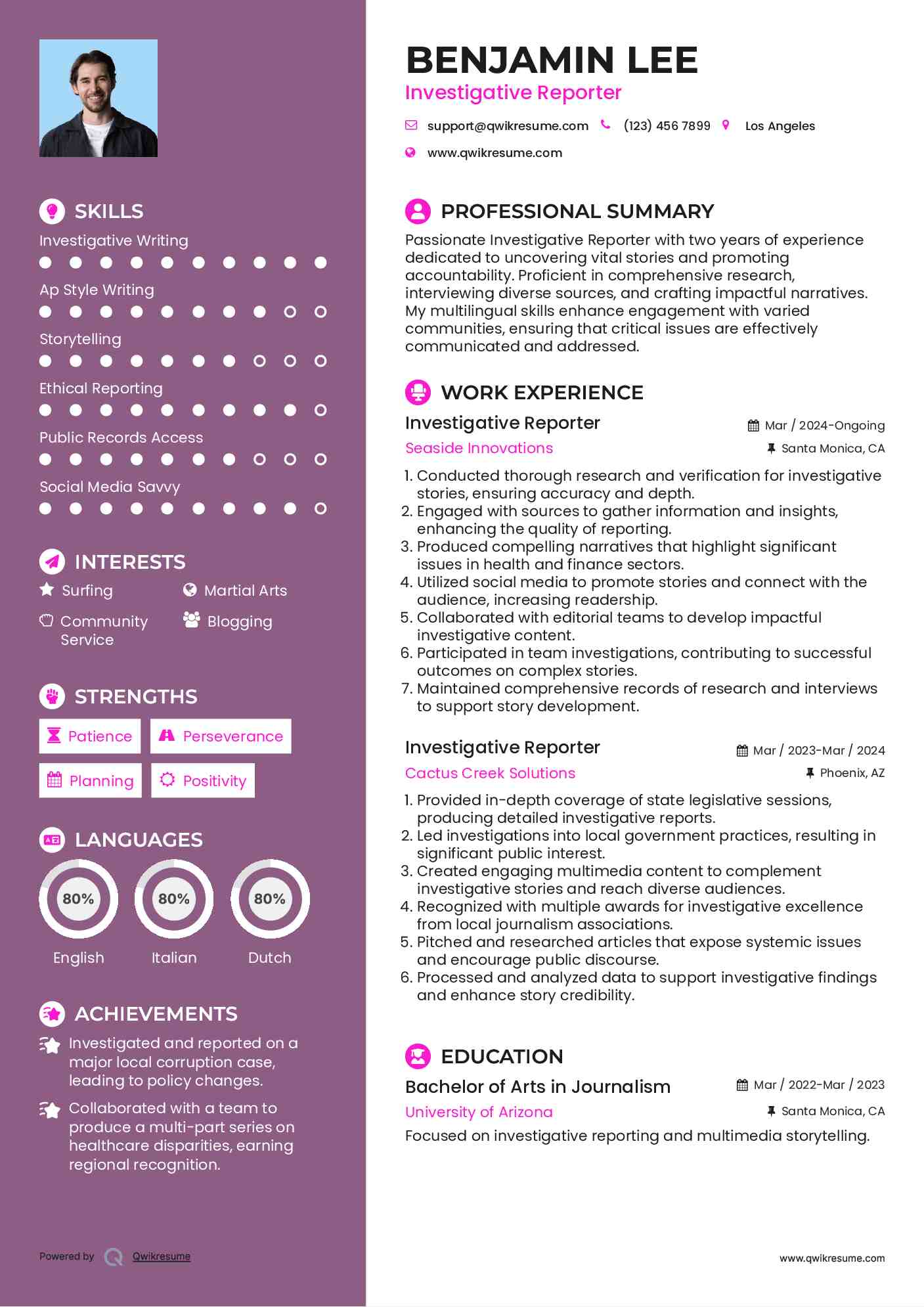  Investigative Reporter Resume Template