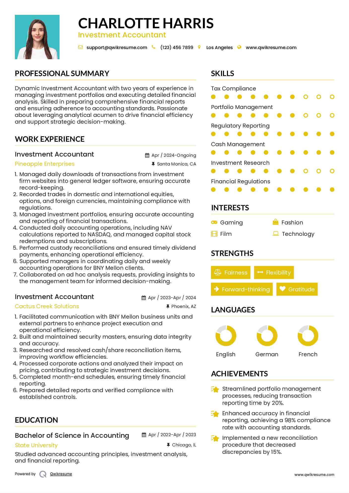 Investment Accountant Resume Template