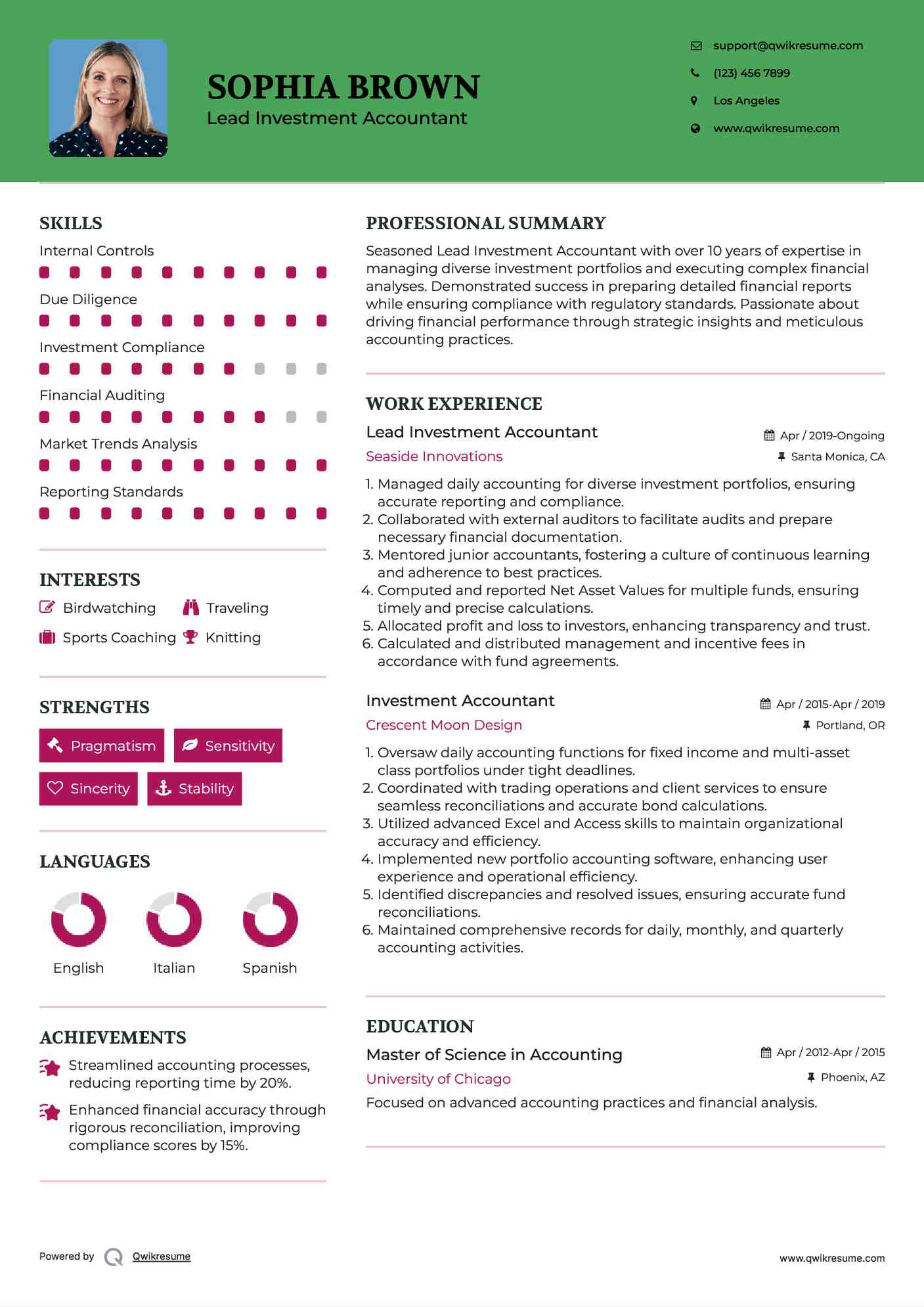 Lead Investment Accountant  Resume Model