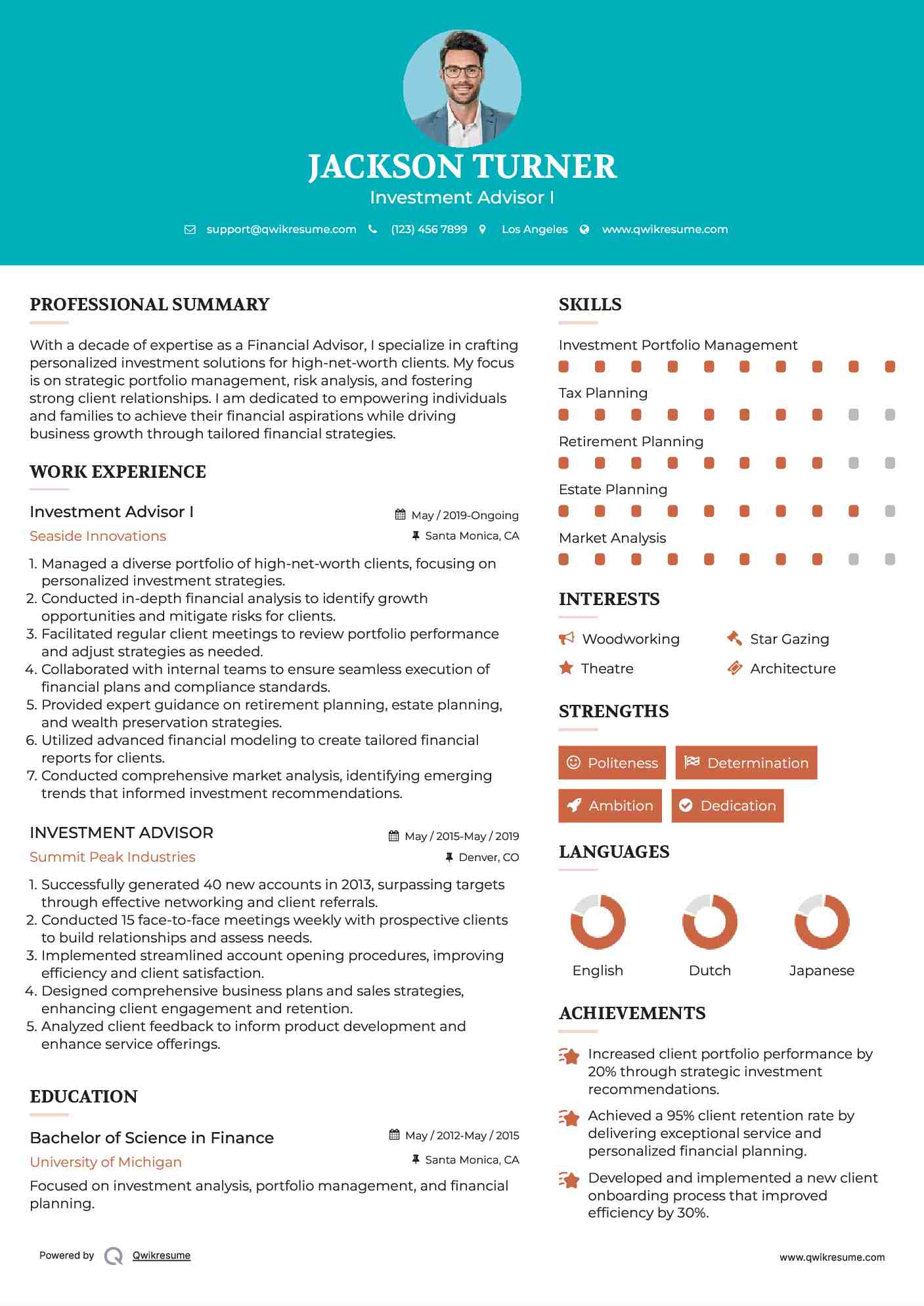 Investment Advisor I Resume Template