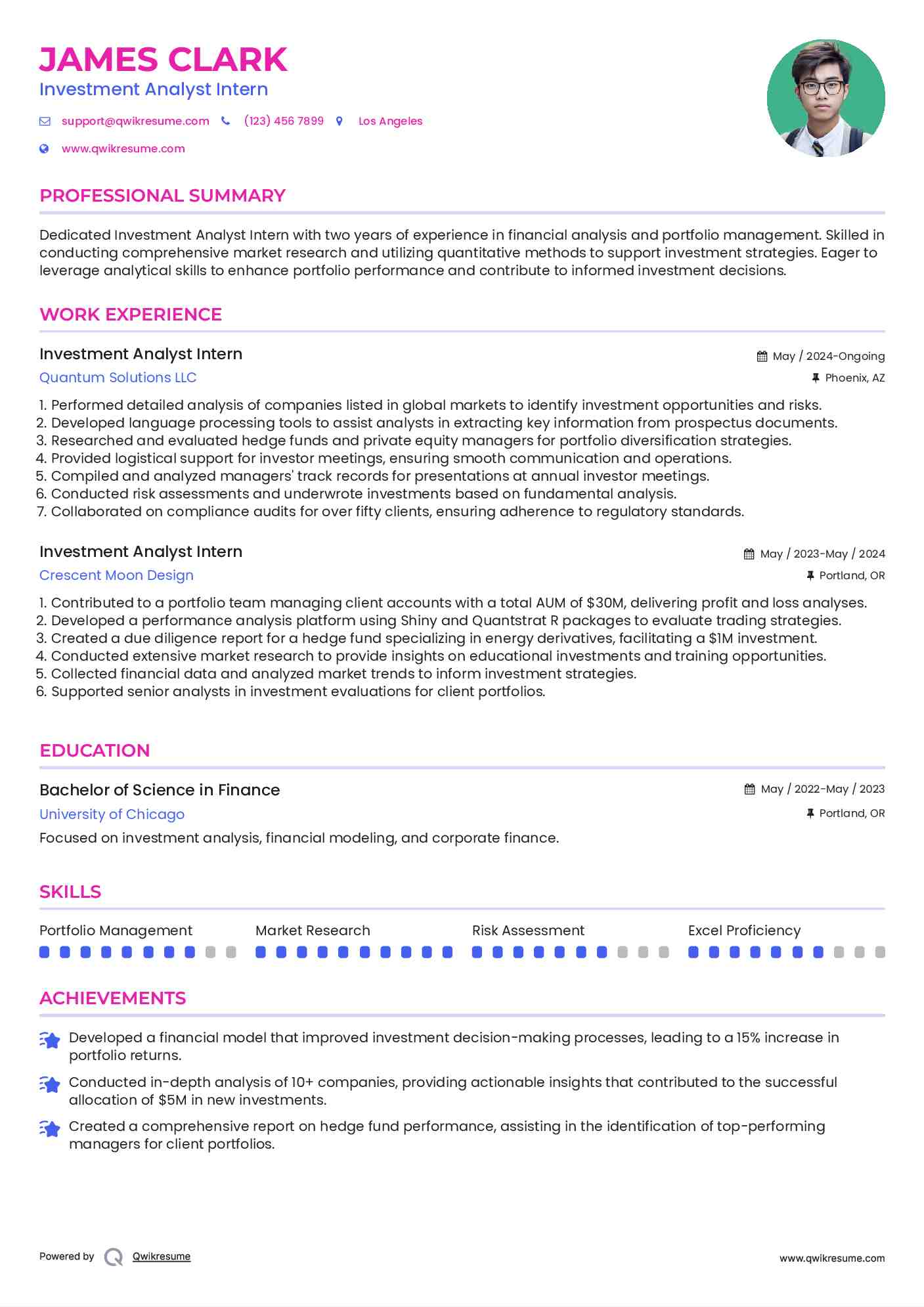 Investment Analyst Intern Resume Format
