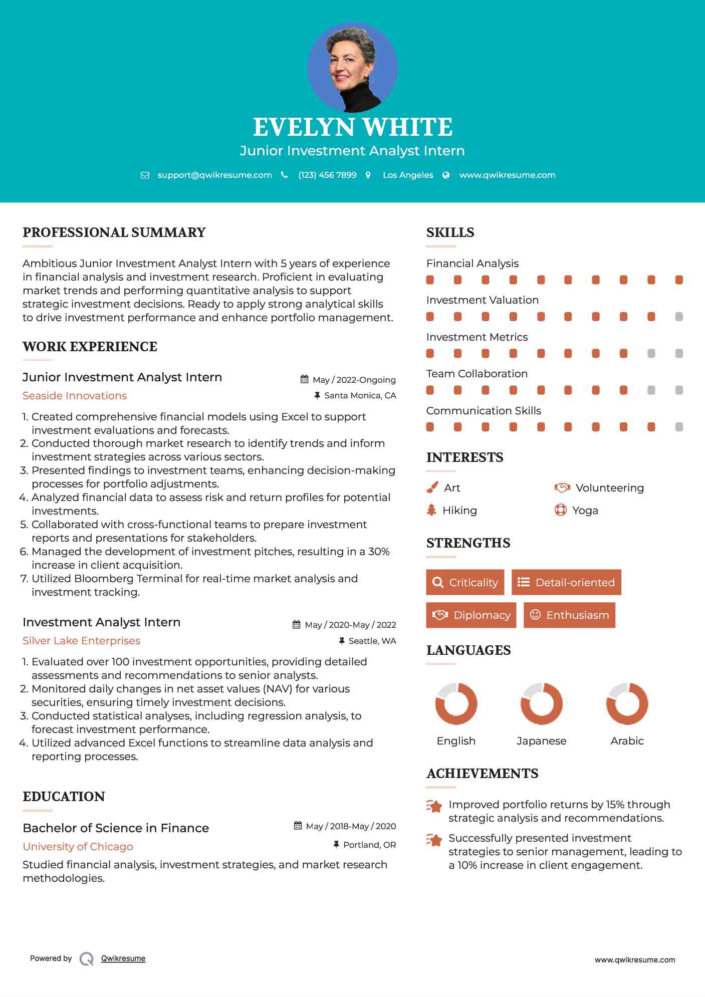 Junior Investment Analyst Intern Resume Template