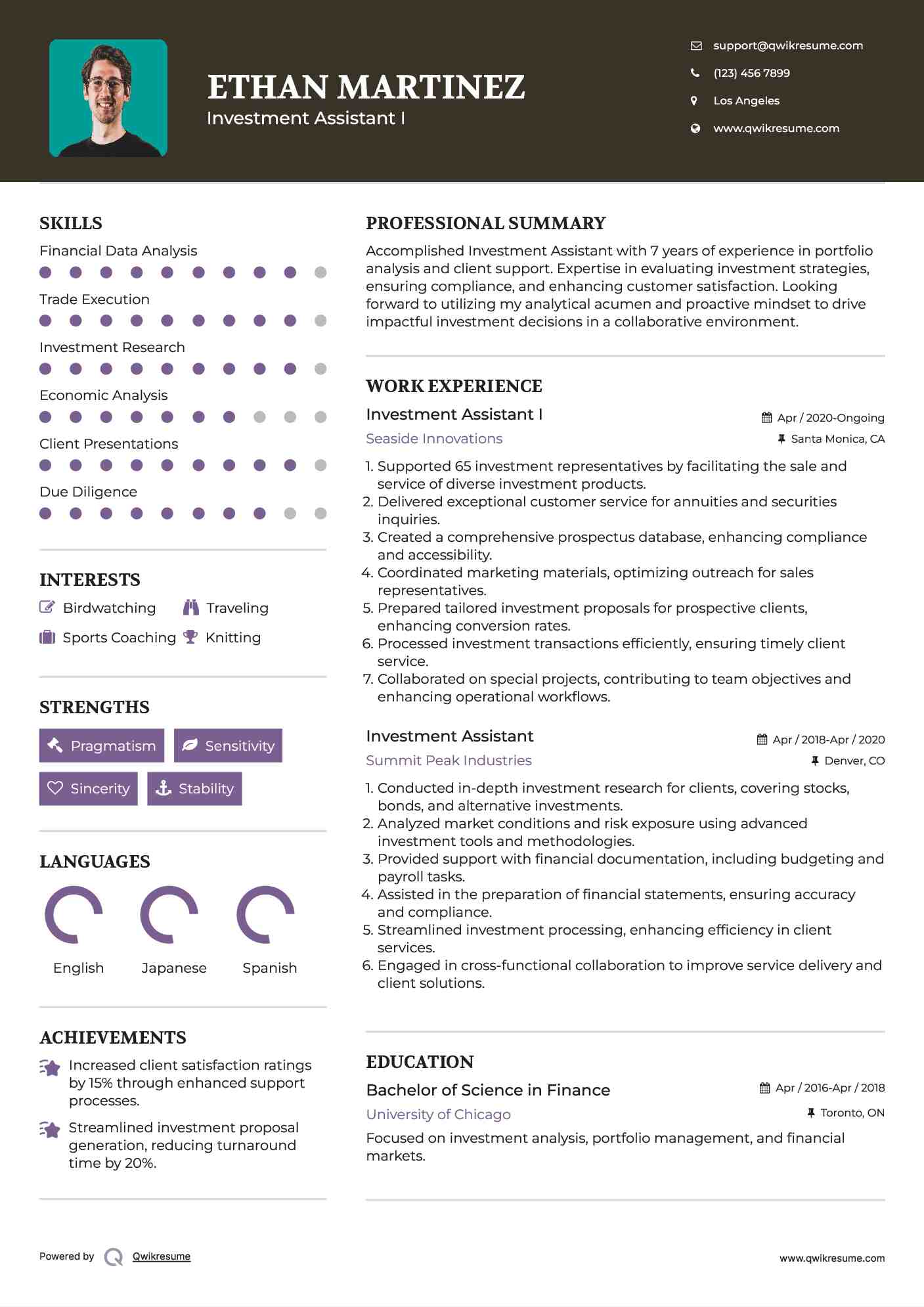 Investment Assistant I Resume Template