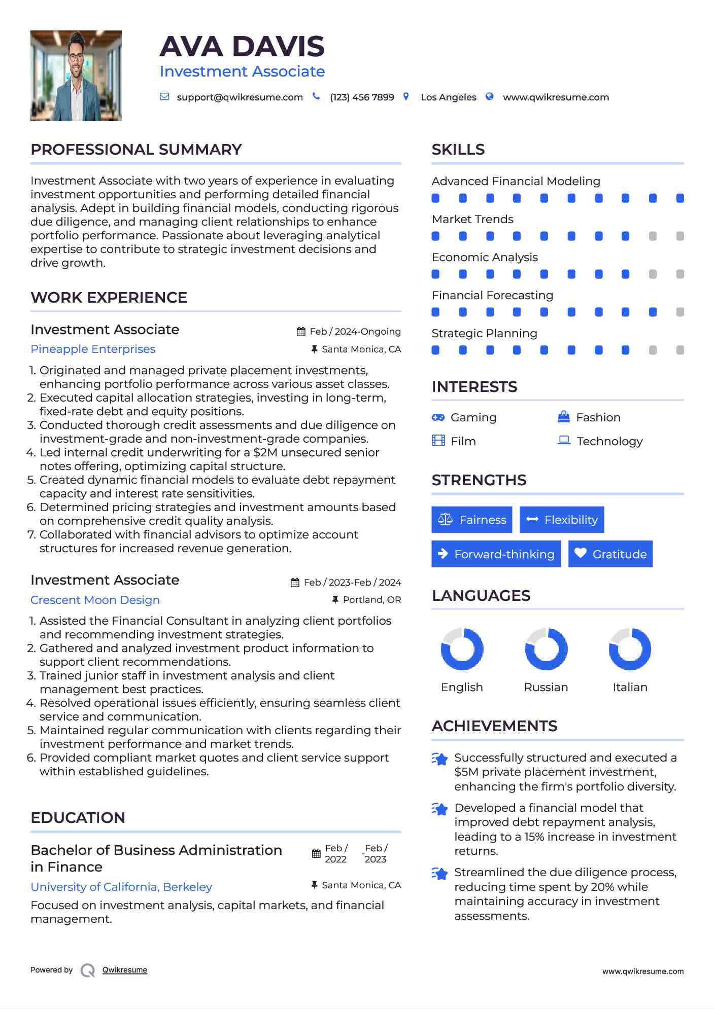 Investment Associate Resume Format
