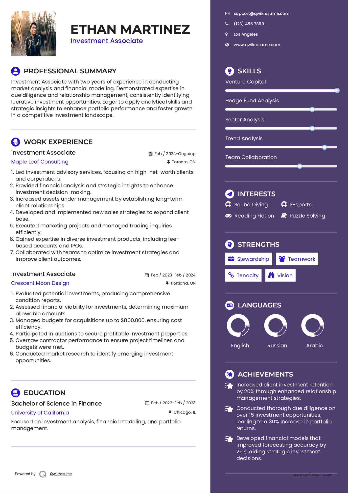 Investment Associate Resume Model