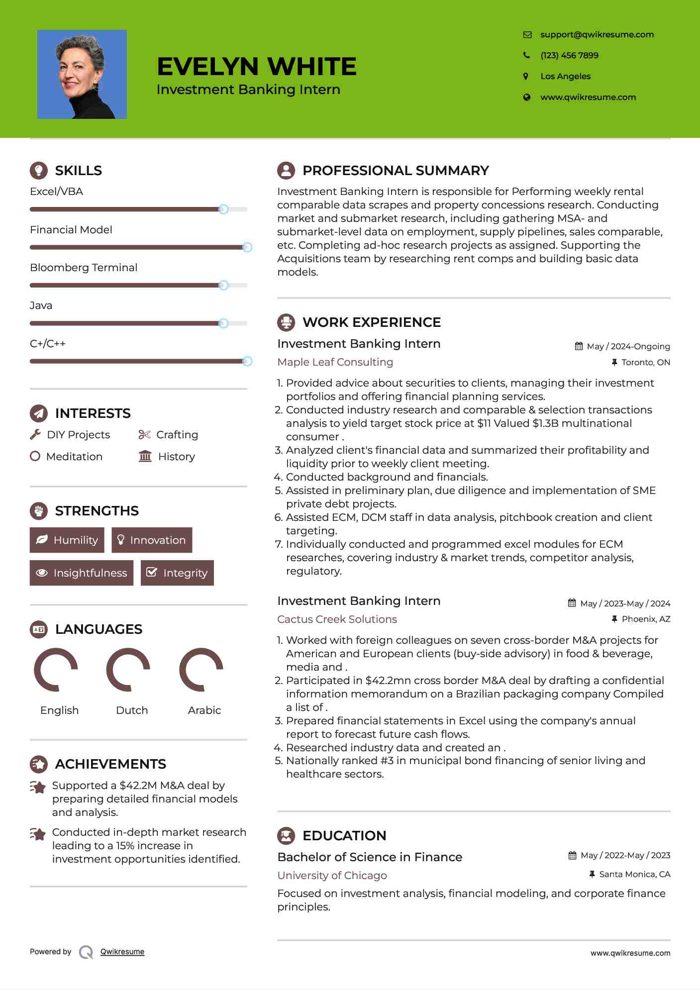 Investment Banking Intern Resume Template