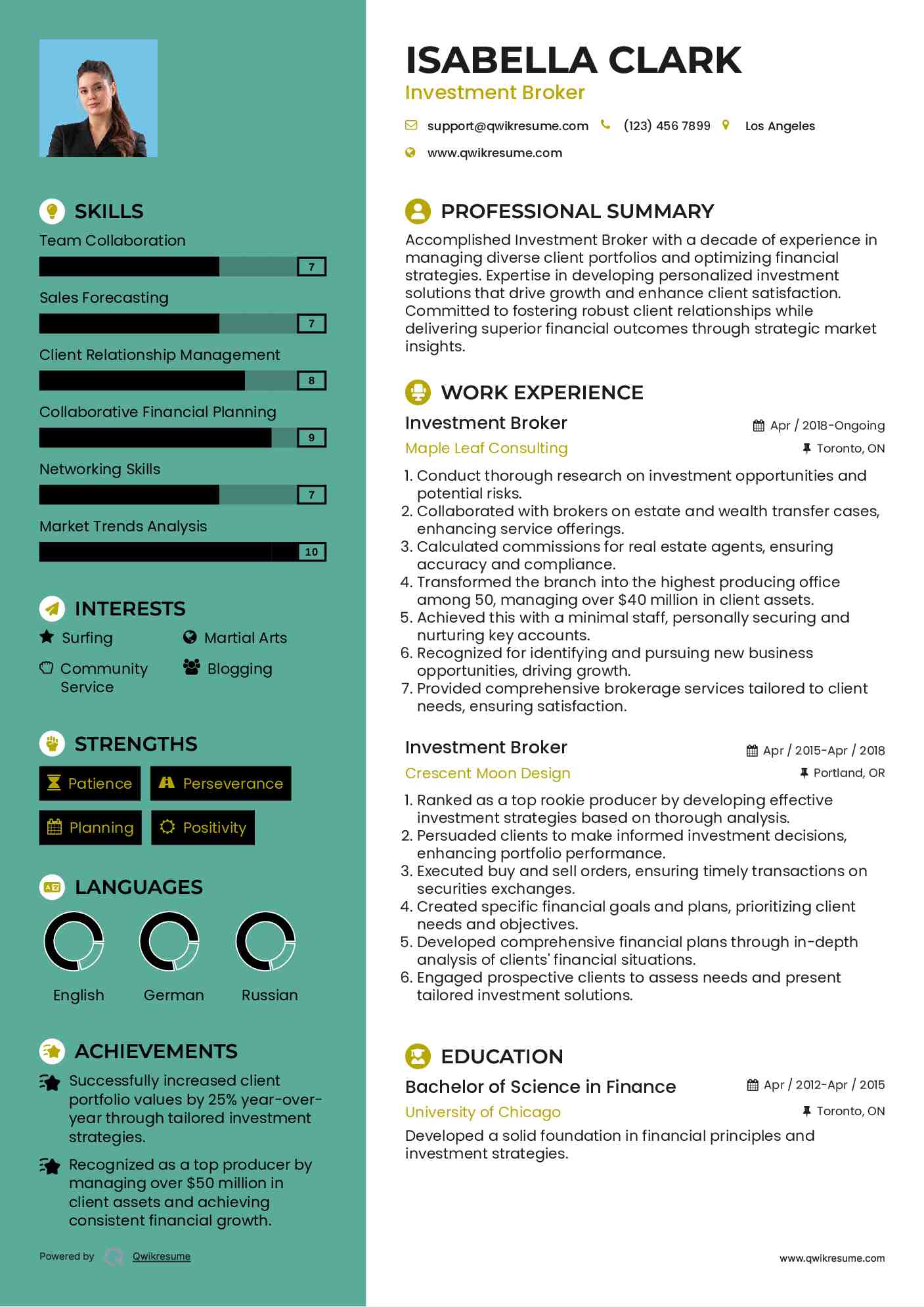 Investment Broker Resume Template