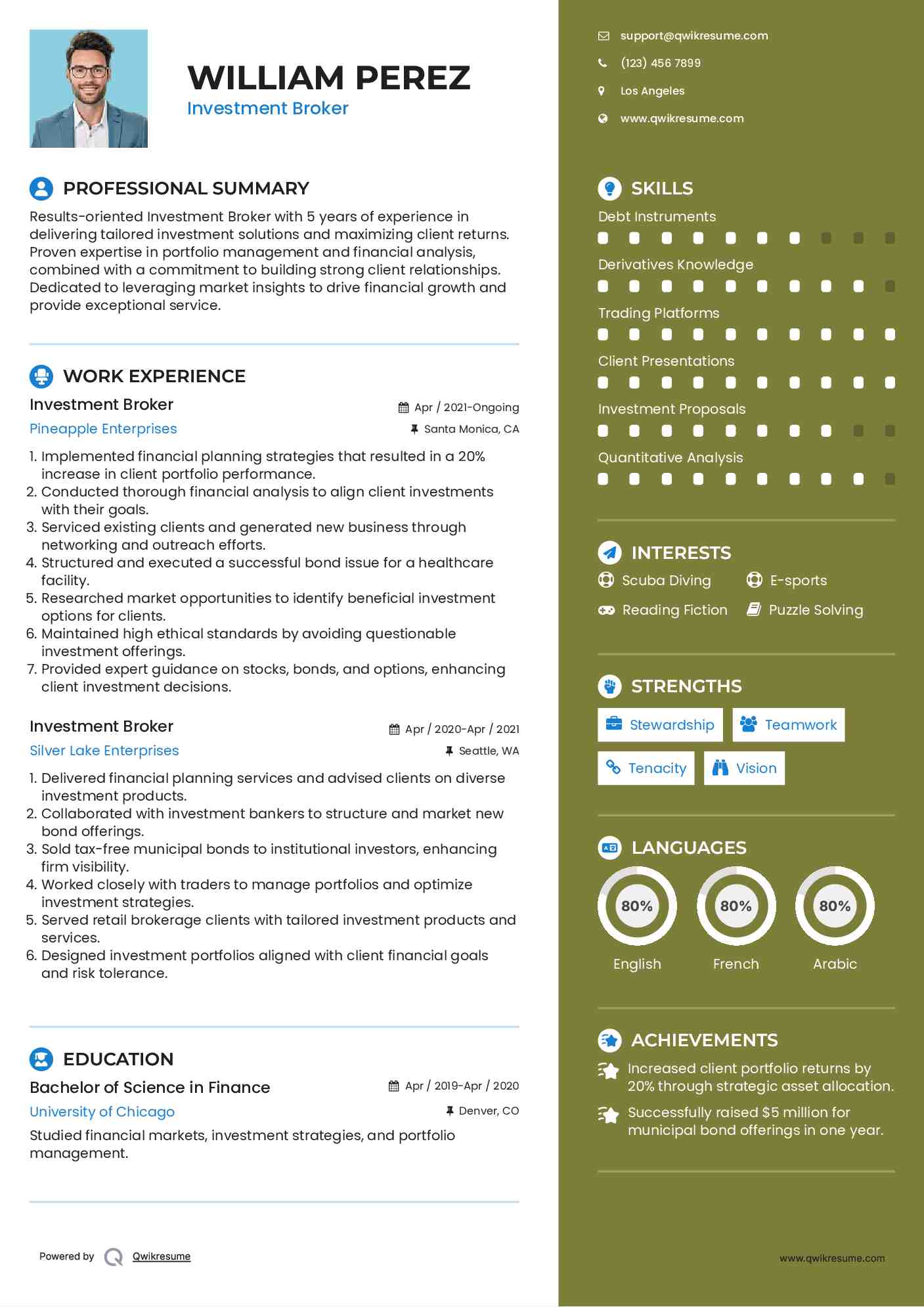 Investment Broker Resume Format