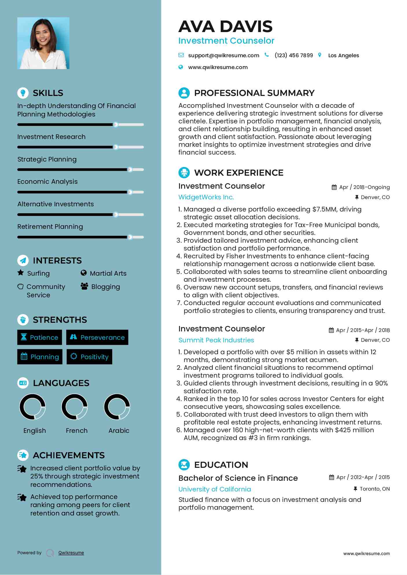 Investment Counselor Resume Template