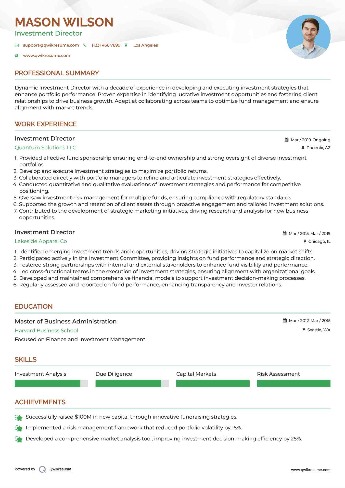 Investment Director Resume Example