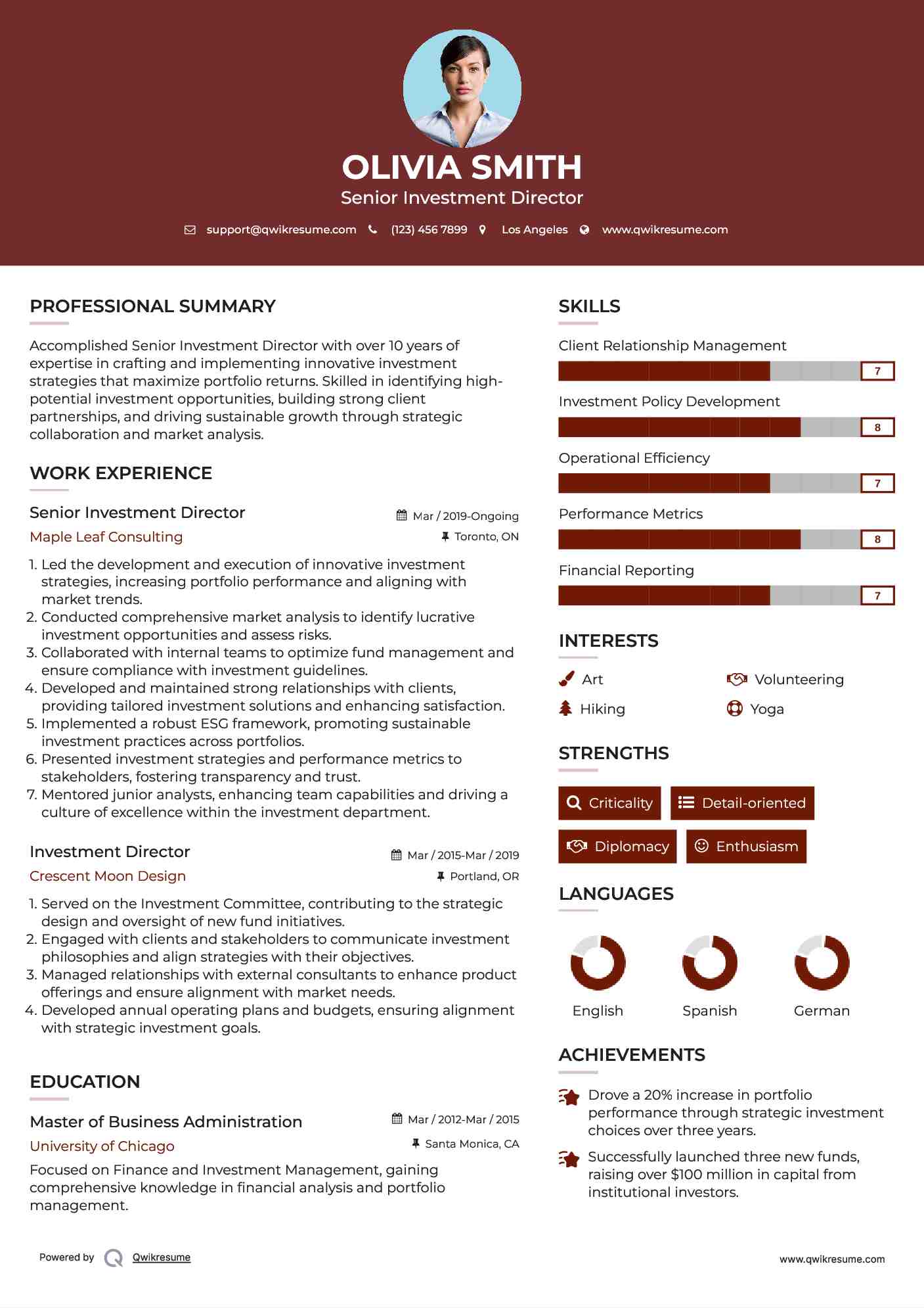 Senior Investment Director Resume Example