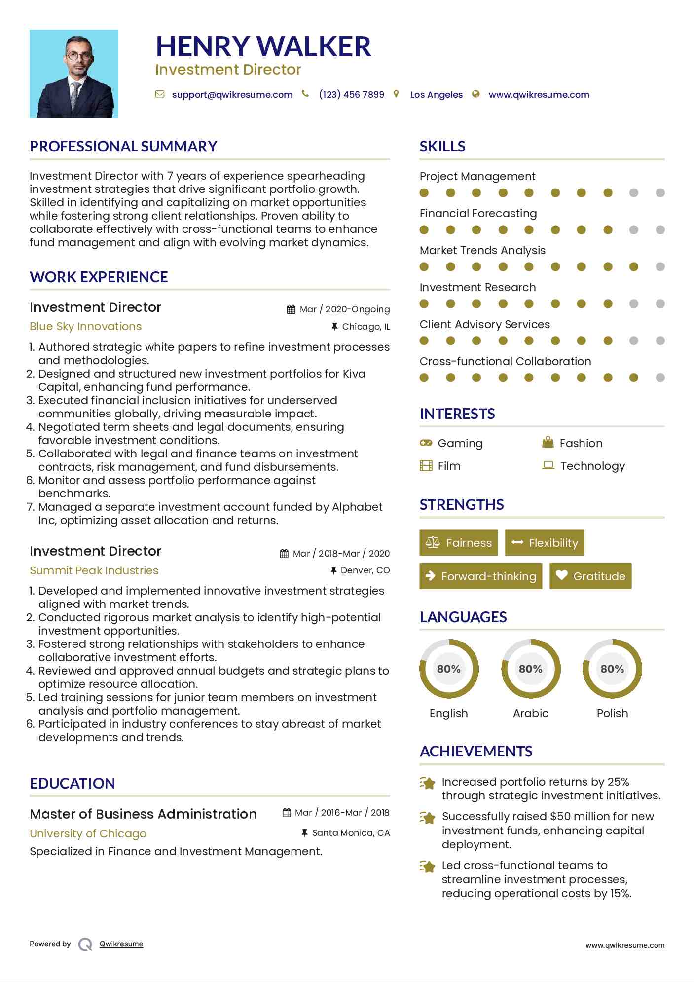 Investment Director Resume Template