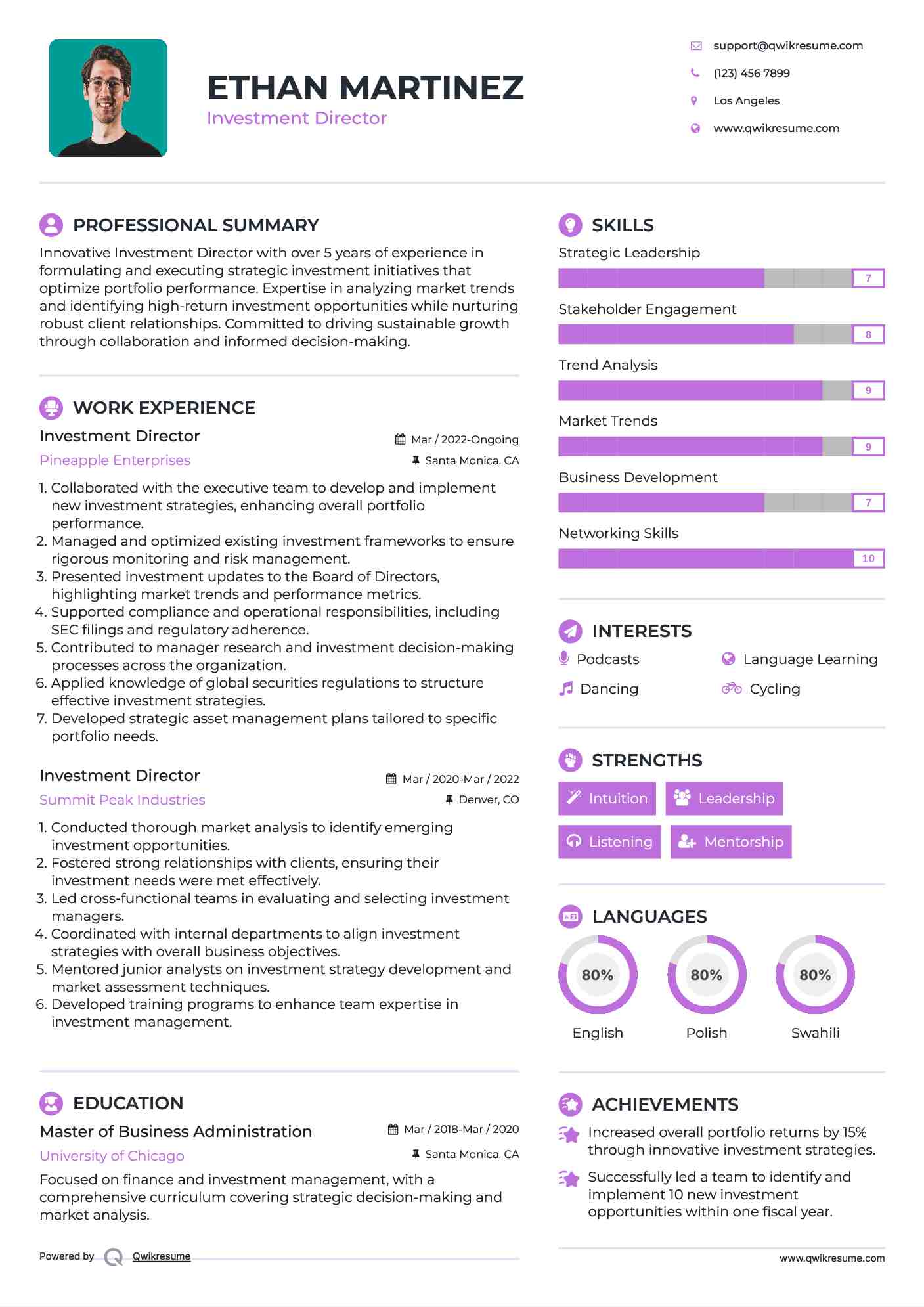 Investment Director Resume Format