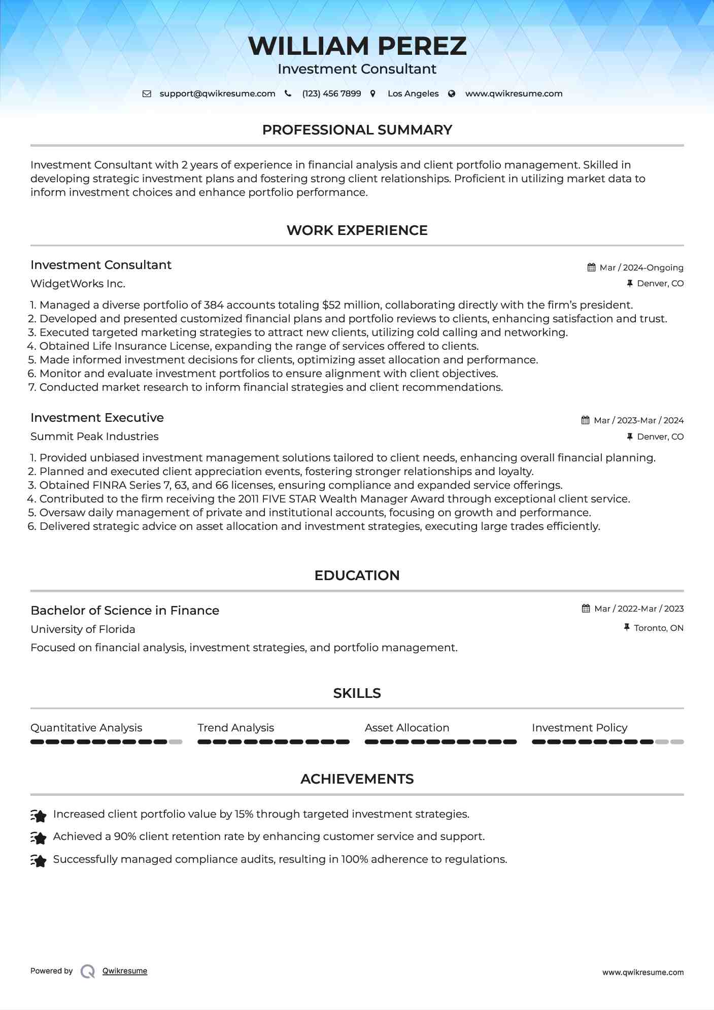 Investment Consultant Resume Format