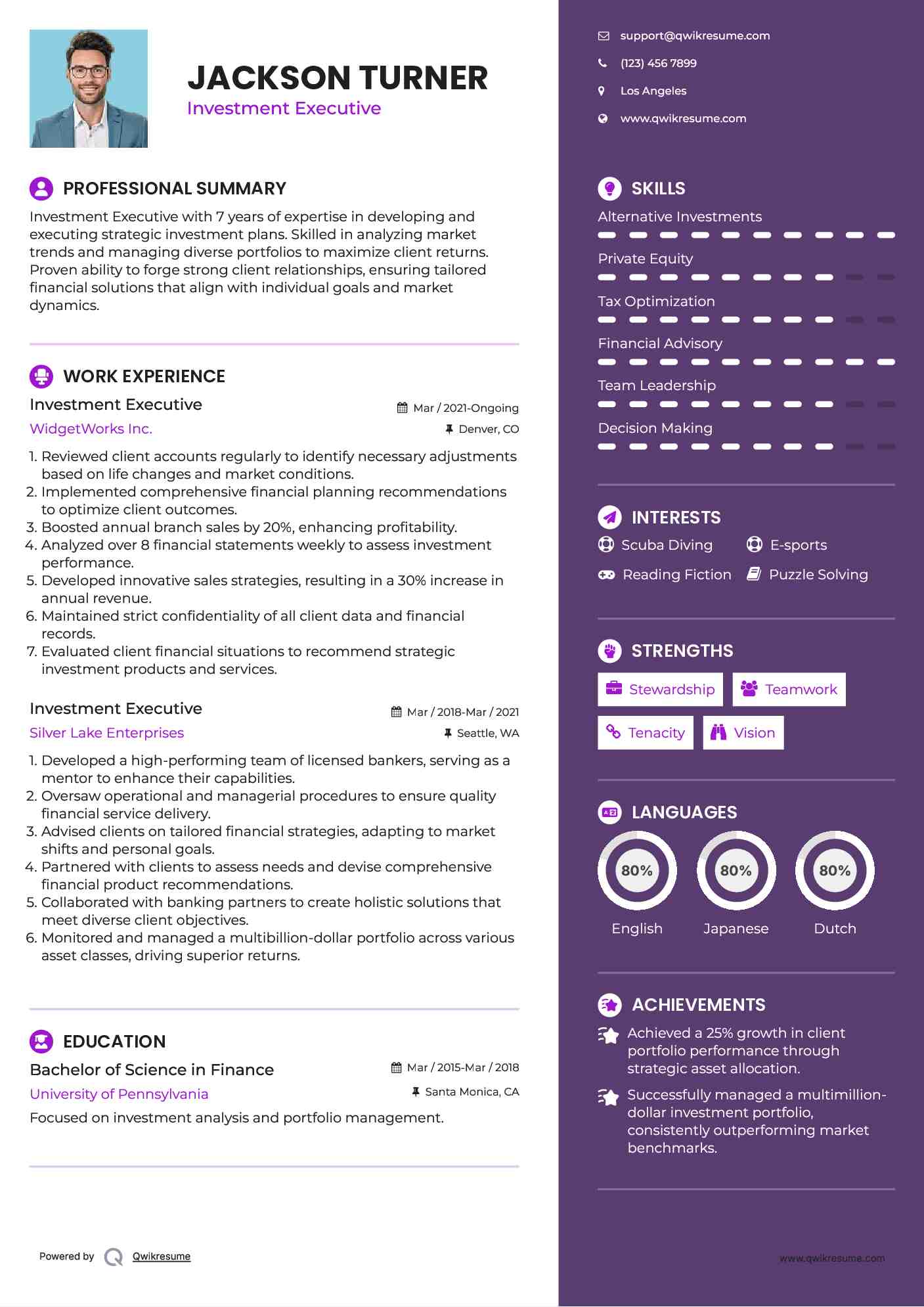 Investment Executive Resume Template