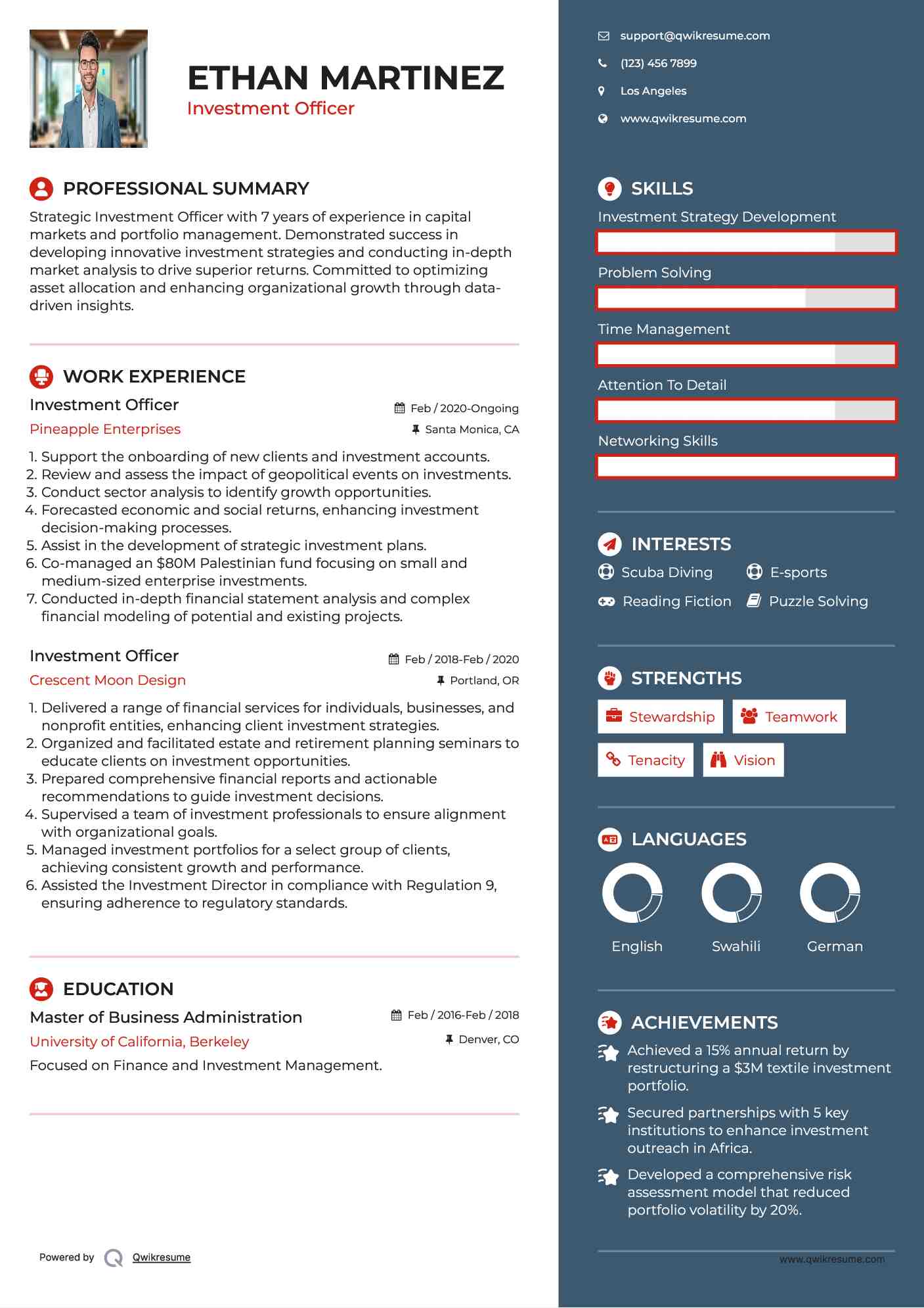 Investment Officer Resume Template
