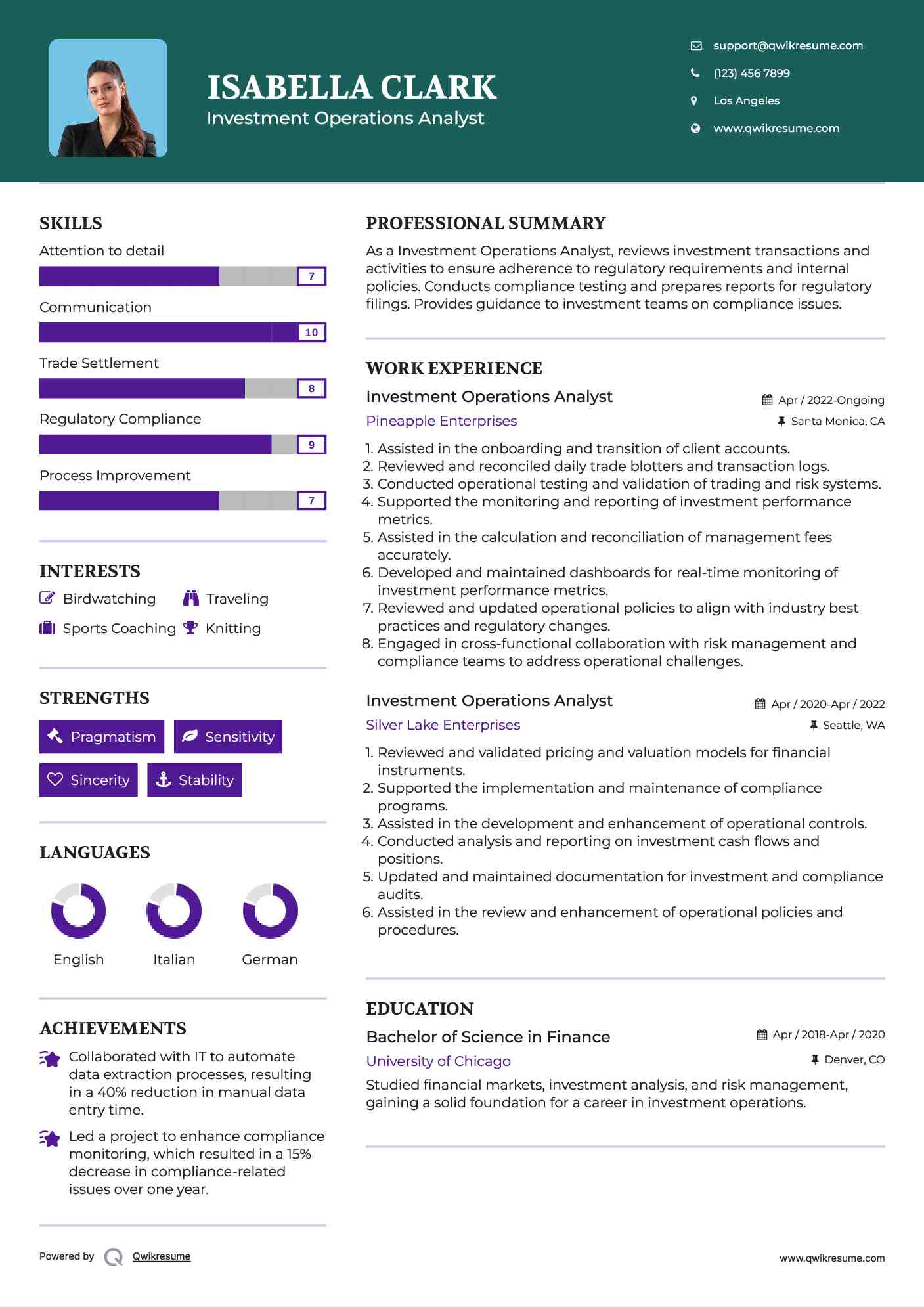 Investment Operations Analyst Resume Format