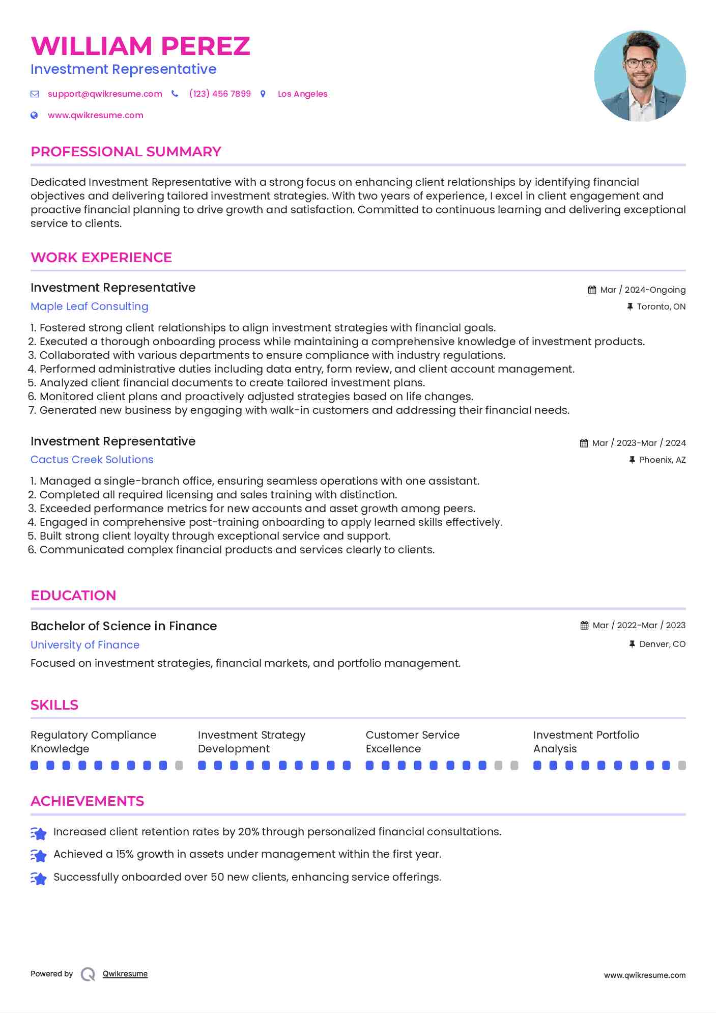 Investment Representative Resume Template