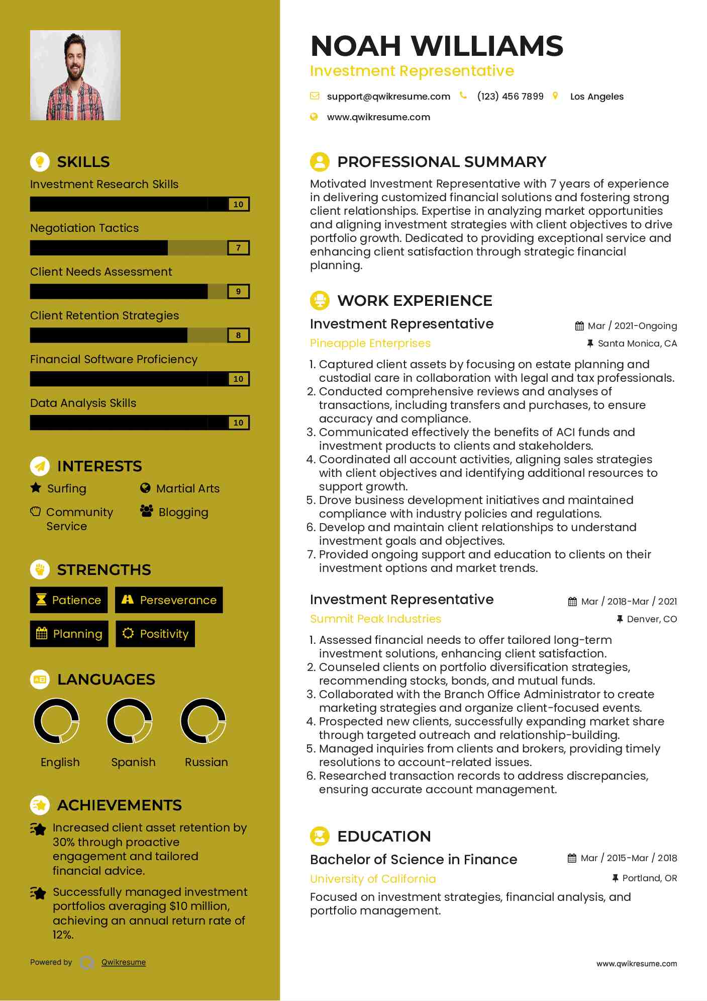 Investment Representative Resume Template