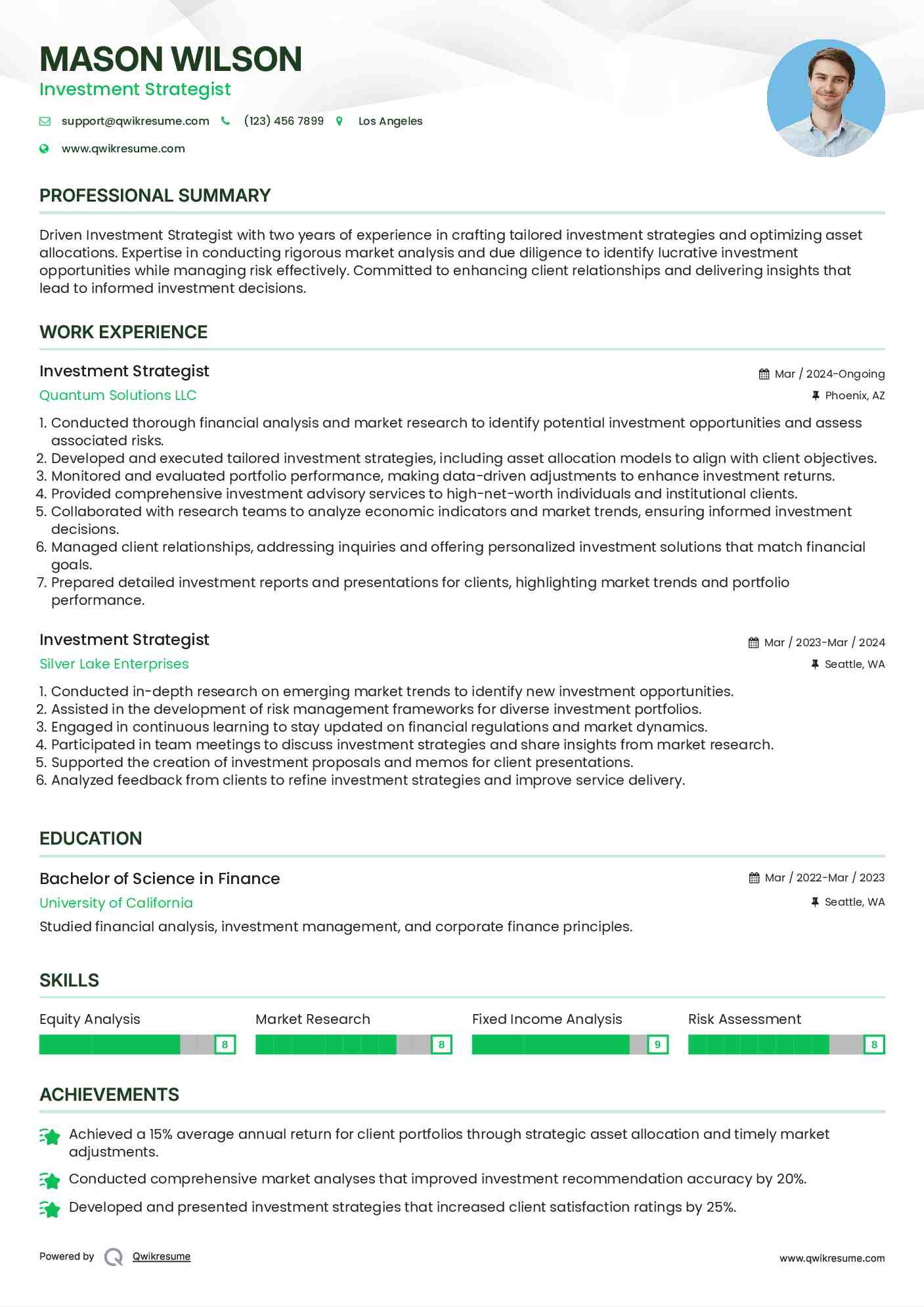 Investment Strategist Resume Model