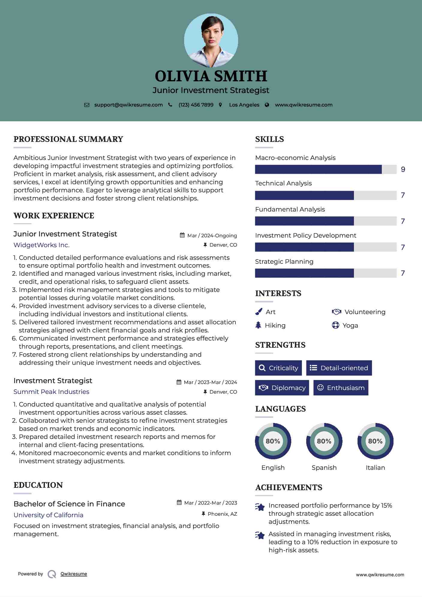 Junior Investment Strategist Resume Model
