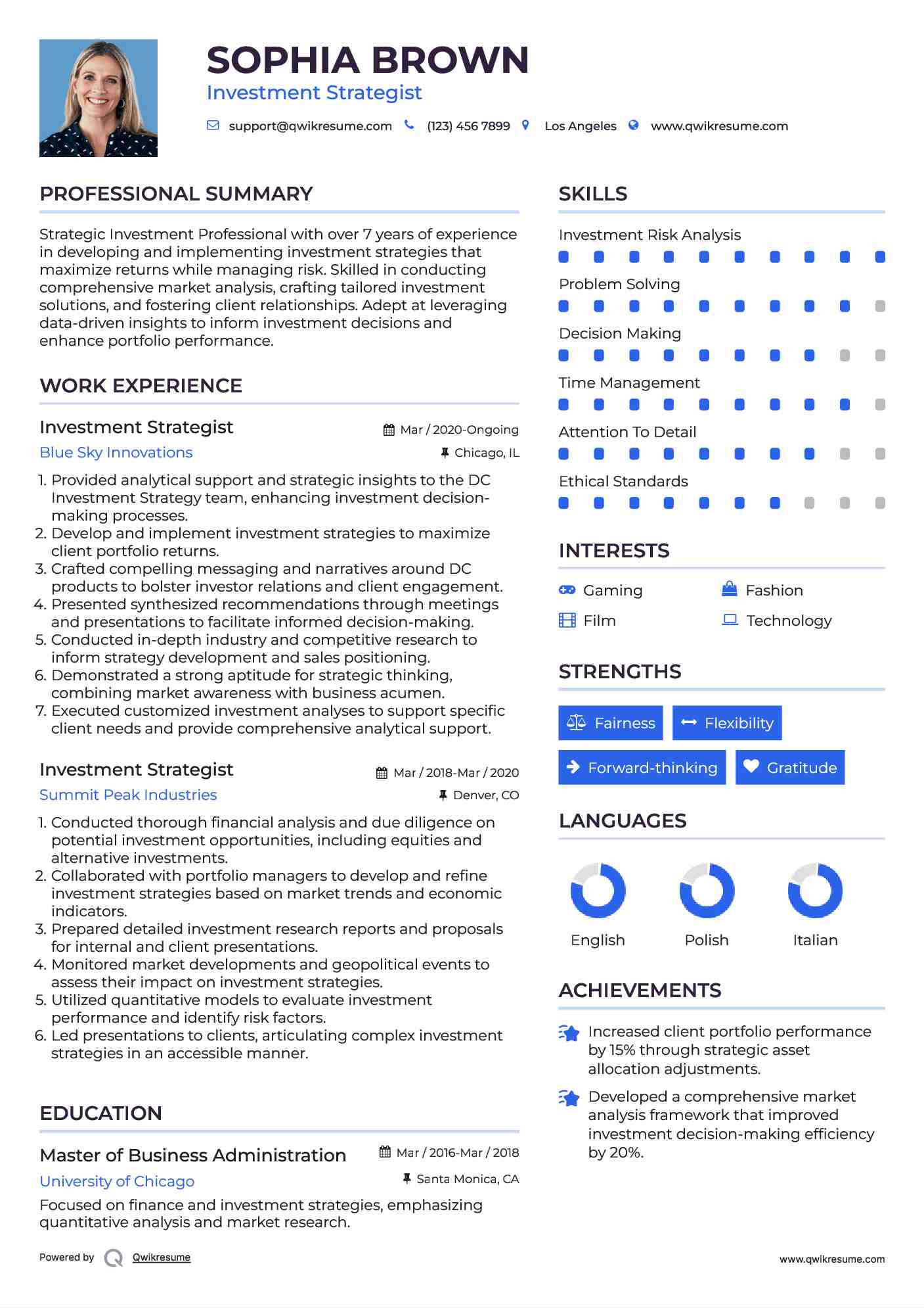 Investment Strategist Resume Format
