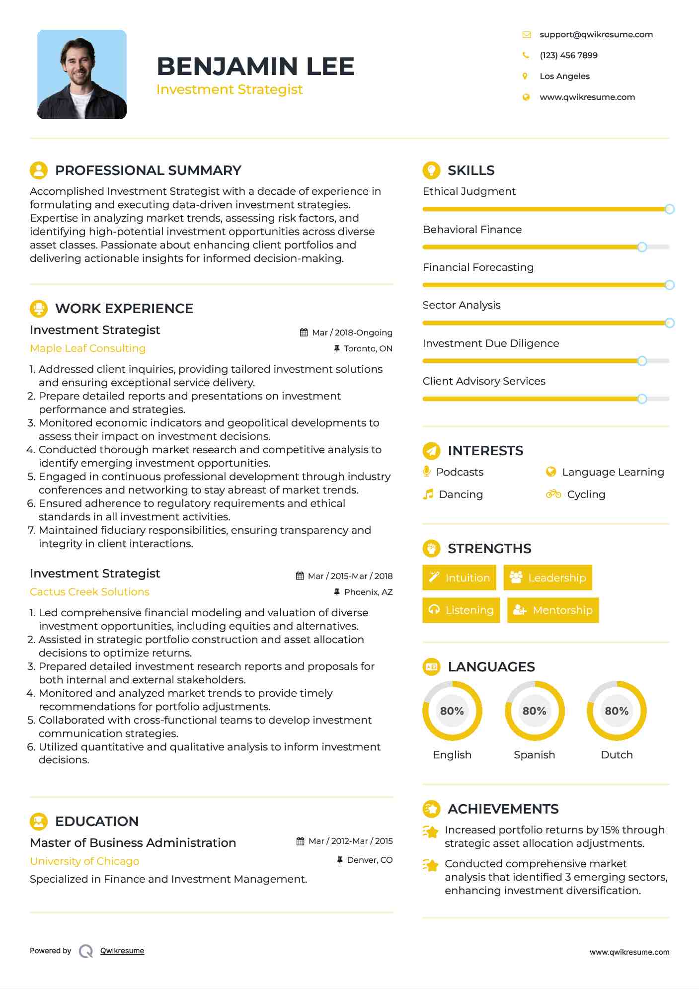 Investment Strategist Resume Format