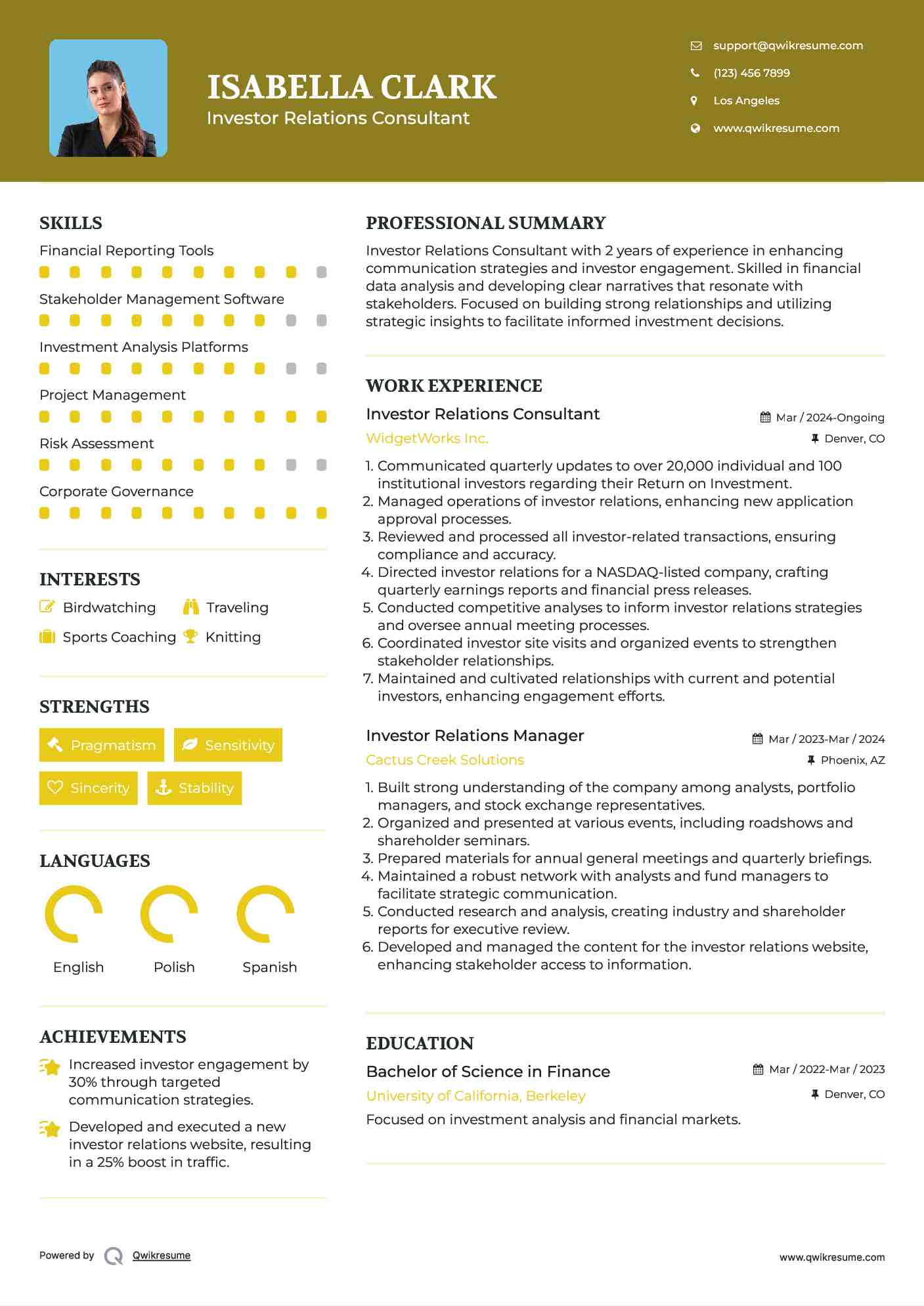 Investor Relations Consultant Resume Format