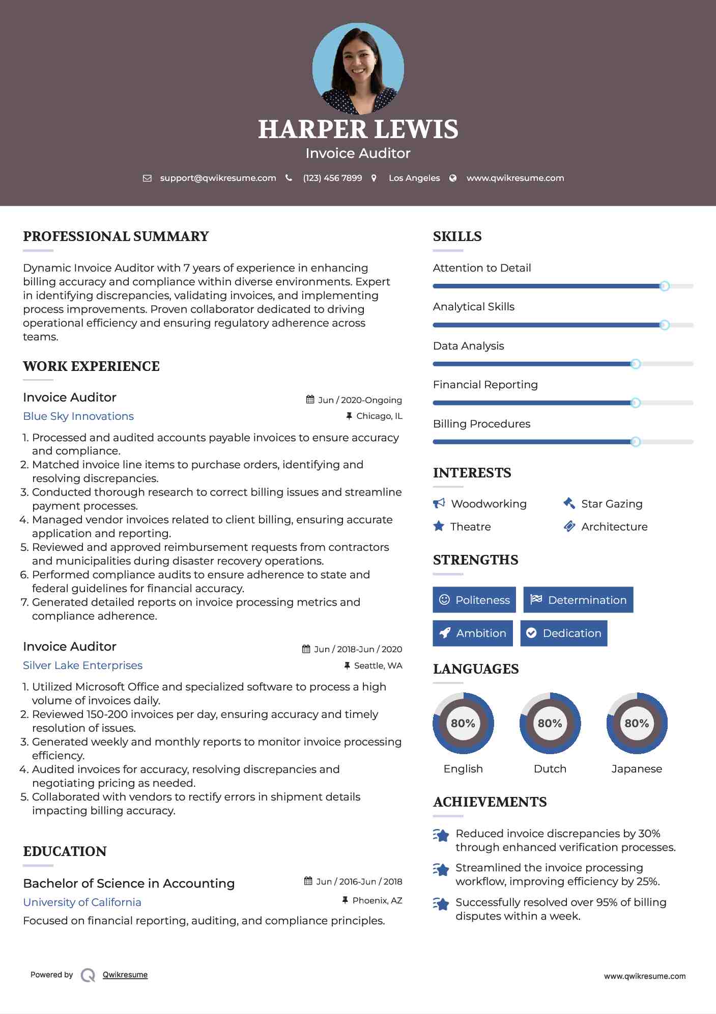 Invoice Auditor Resume Sample